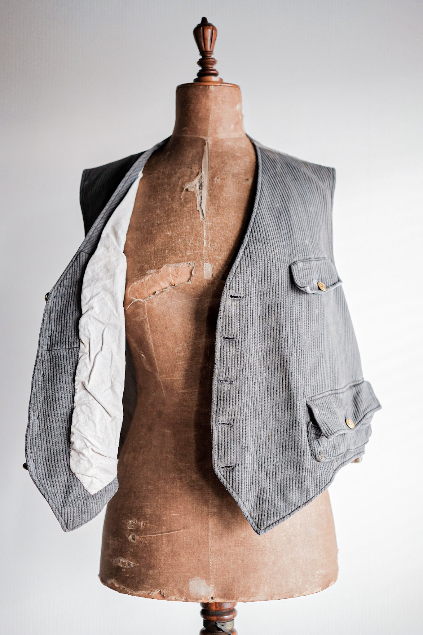 【~30's】French Vintage Gray Cotton Pique Hunting Gilet