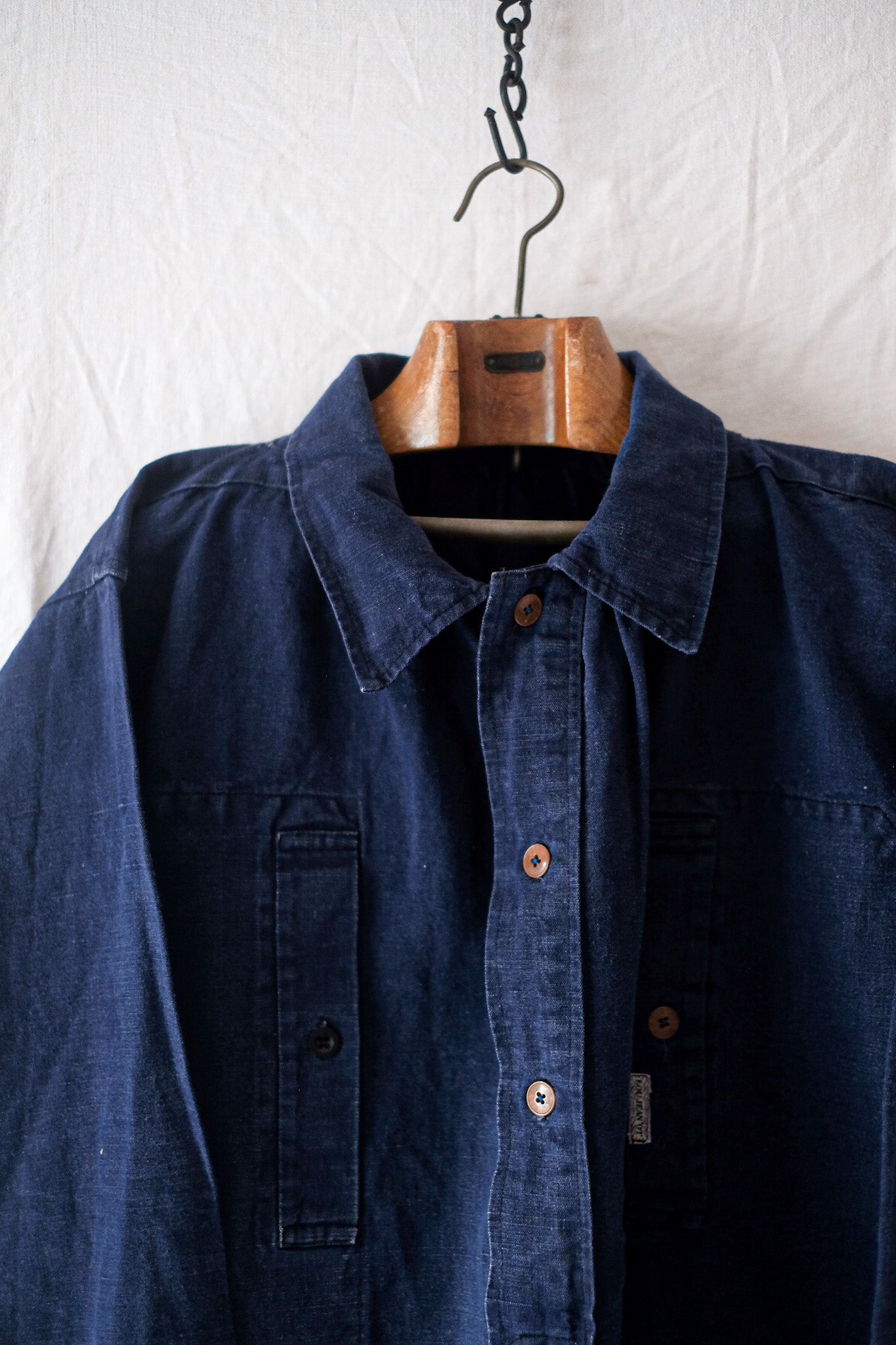 【~40's】French Vintage Indigo Cotton Smock Biaude