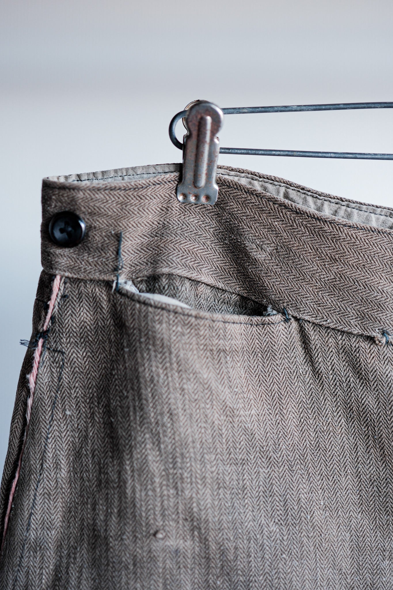 【Late 19th C】French Antique Brown HBT Linen Firefighter Trousers