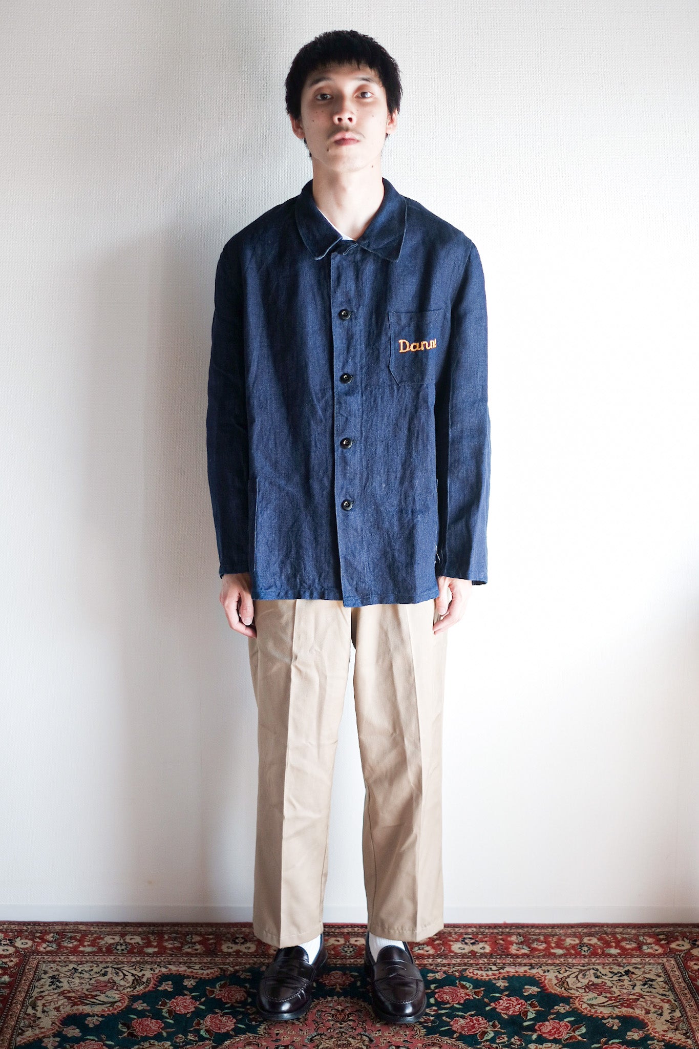 【~40's】French Vintage Indigo HBT Linen Work Jacket
