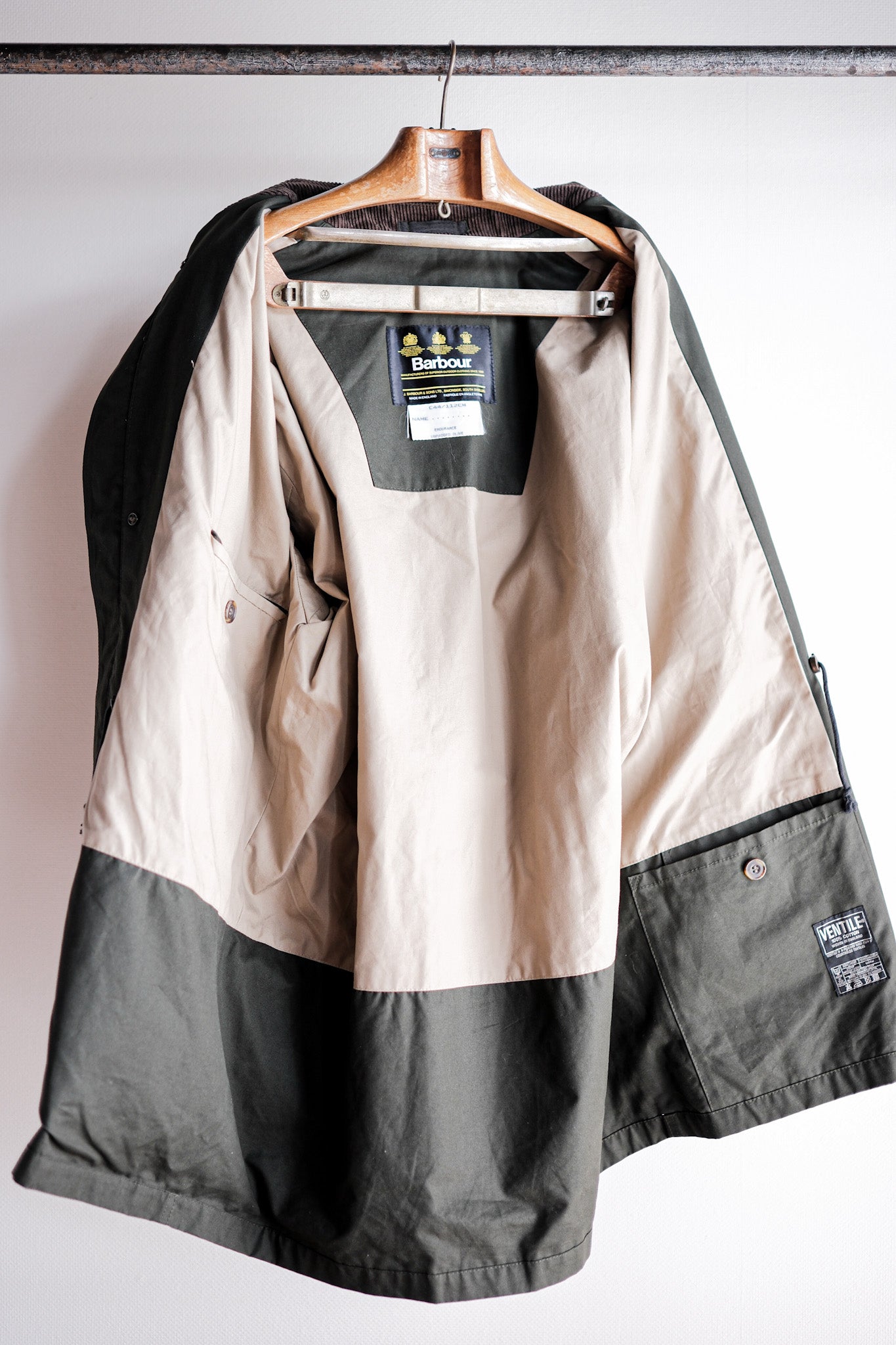 【~90's】Vintage Barbour "ENDURANCE" 3 Crest Size.44 “Dead Stock”