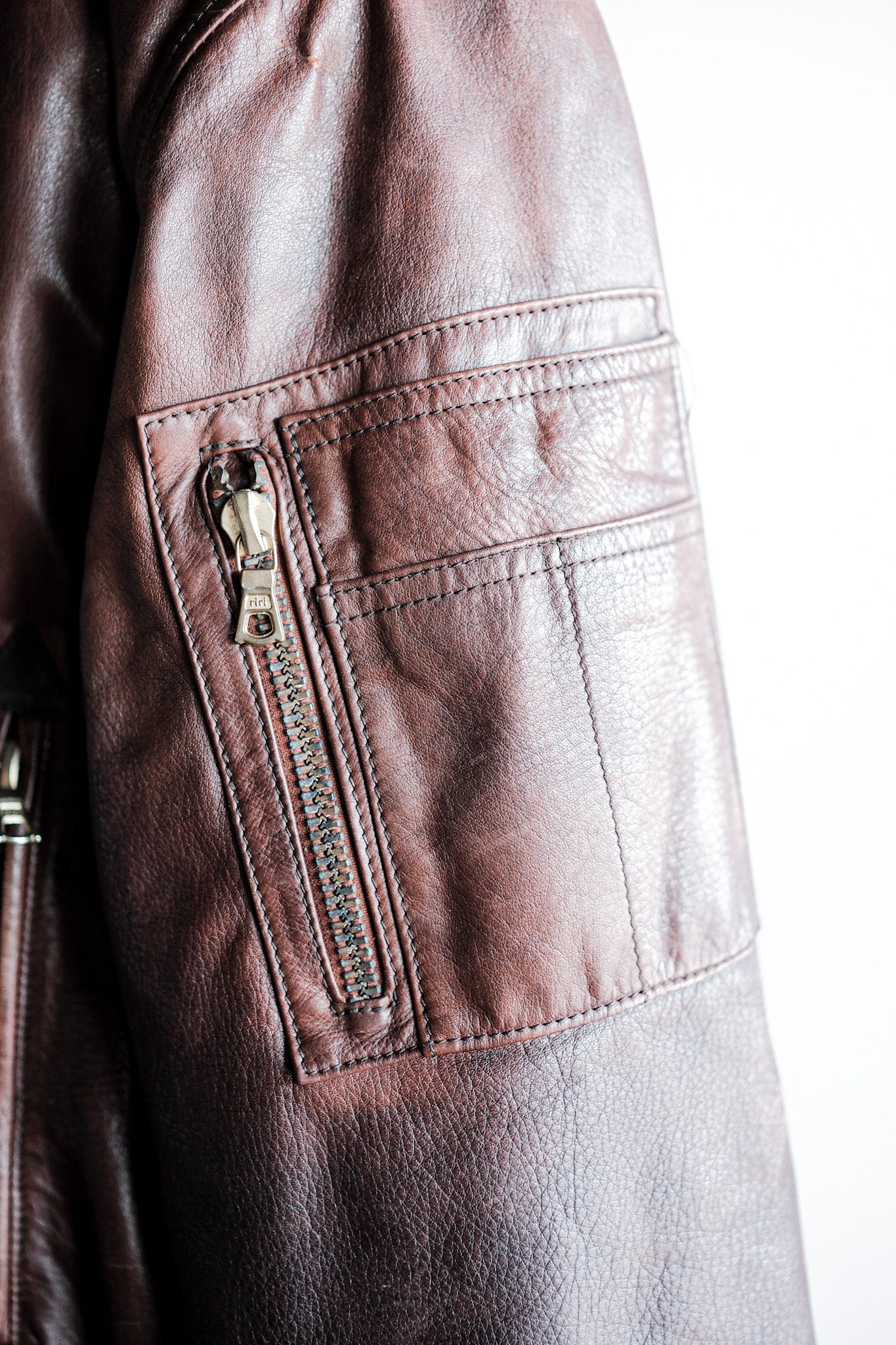 【~80's】Old GIORGIO ARMANI Aviator Style Leather Coat Size.48
