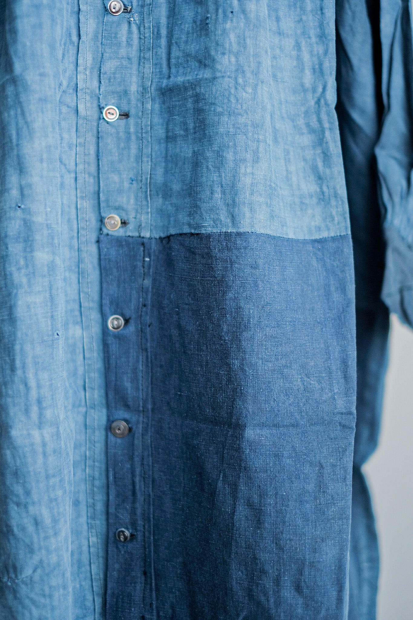 【Early 20th C】French Antique Indigo Linen Smock Open Type "Biaude"