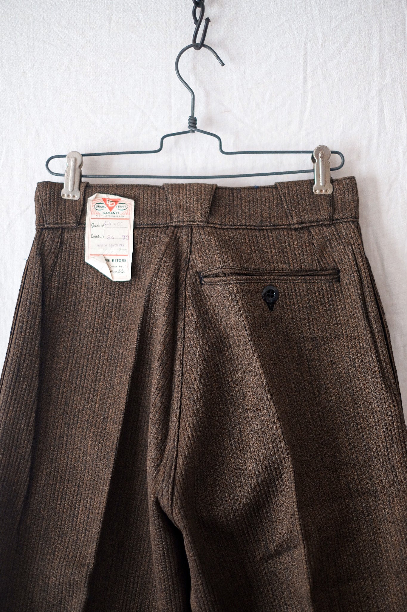 【~50's】French Vintage Brown Cotton Pique Work Pants "Dead Stock"