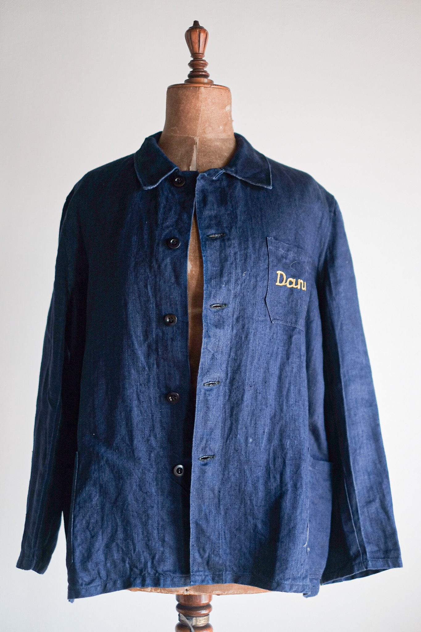 【~40's】French Vintage Indigo HBT Linen Work Jacket