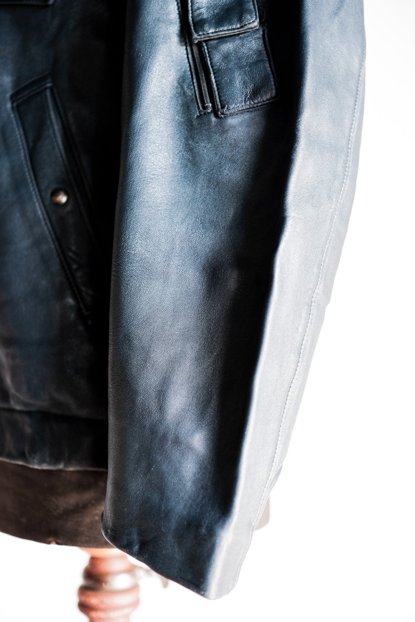 【~70's】French Air Force Pilot Leather Jacket With Chin Strap