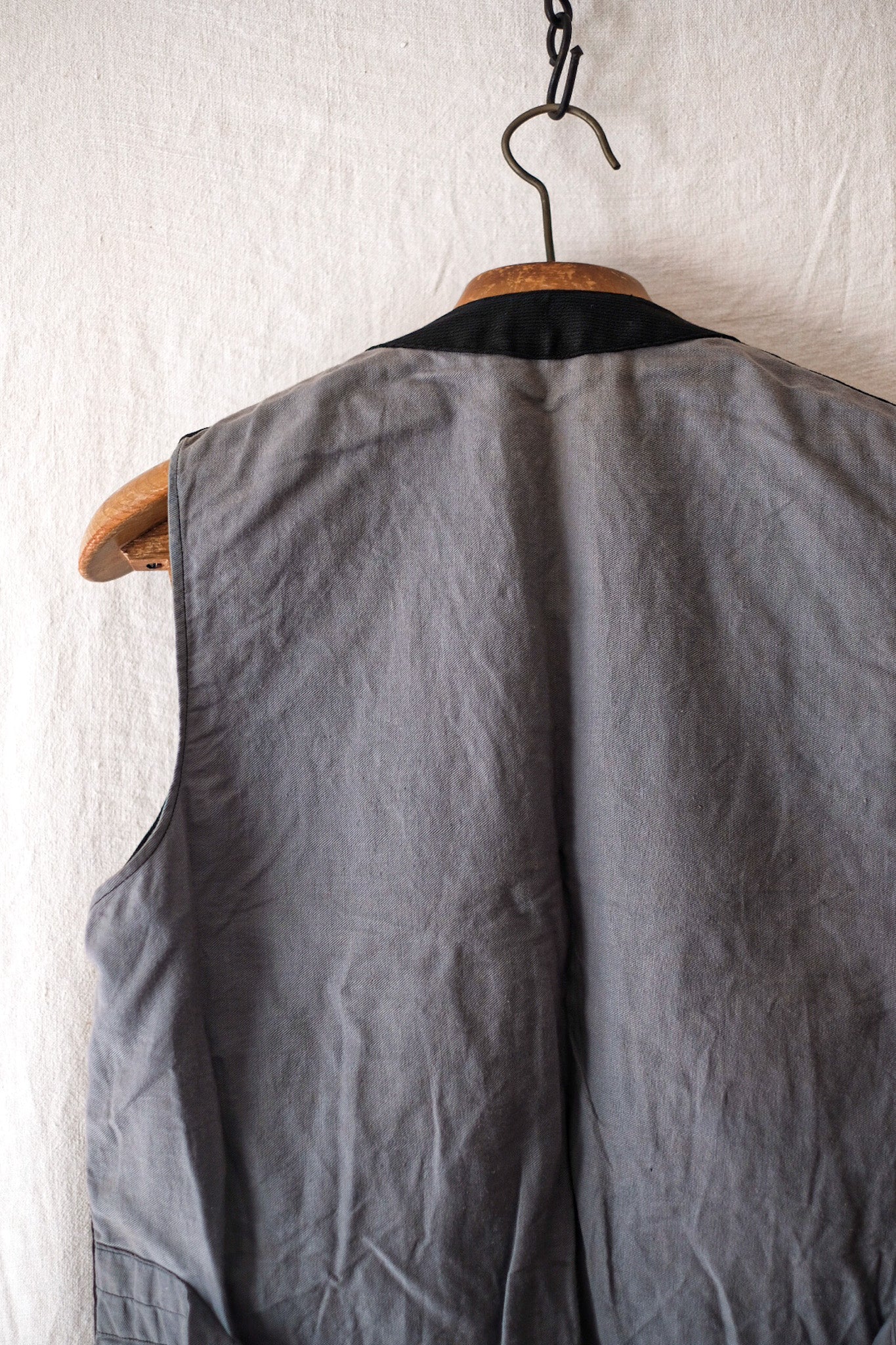 【~40's】French Vintage Black Cotton Pique Gilet "Dead Stock"