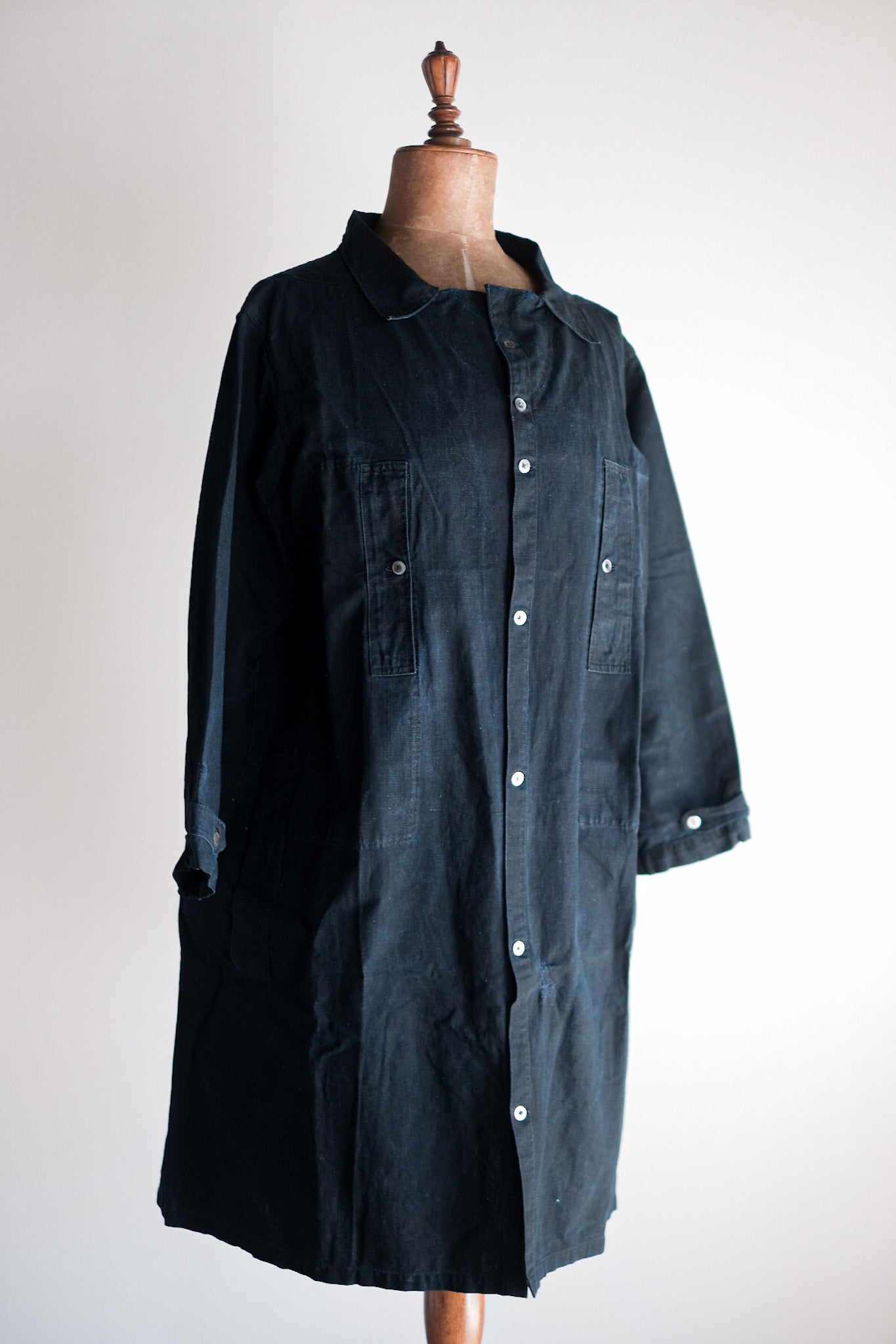 【Early 20th C】French Antique Indigo Metis Smock Open Type "Biaude"