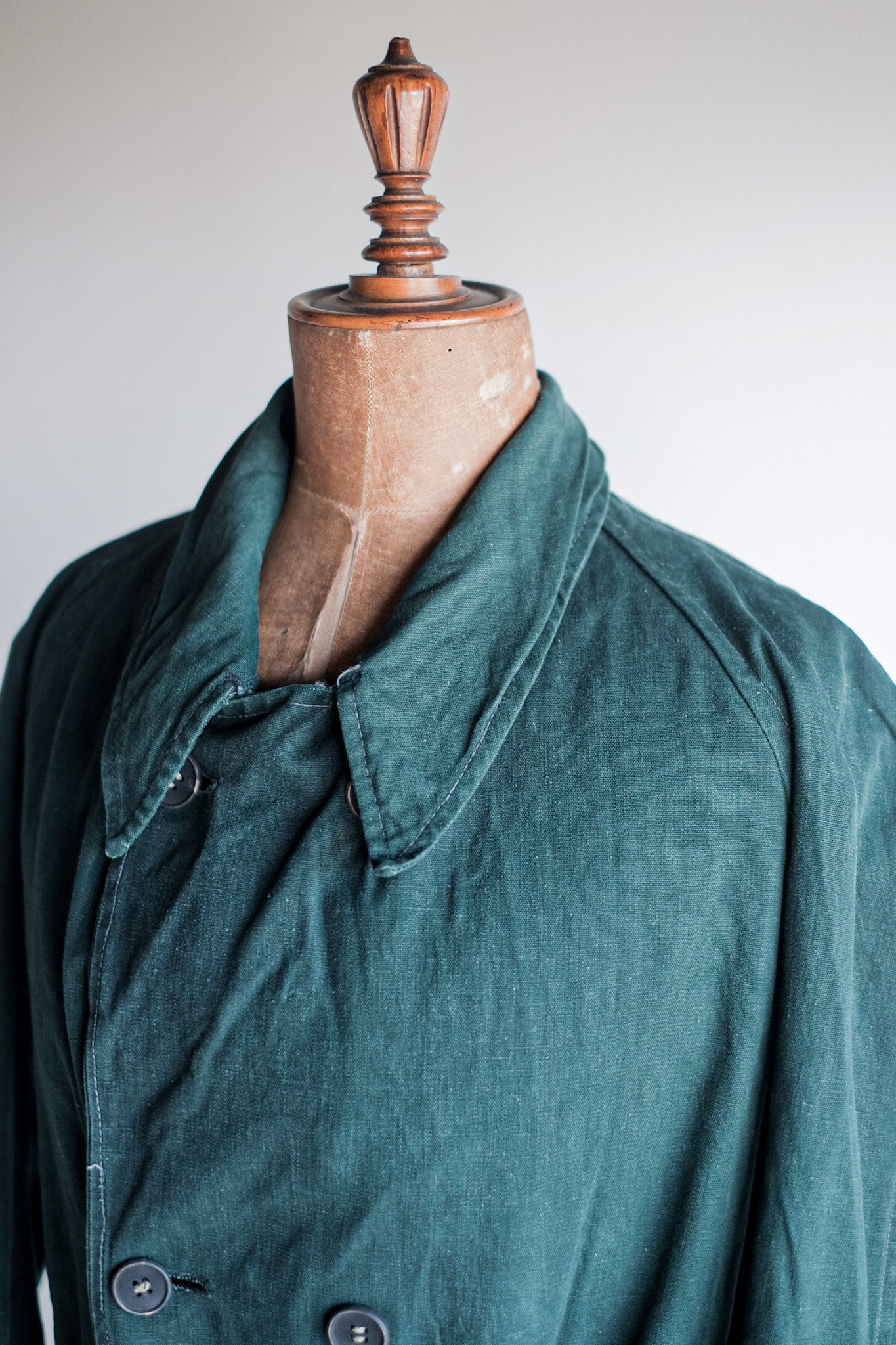 【~40's】French Army Double Breasted Green Linen Canvas Jacket
