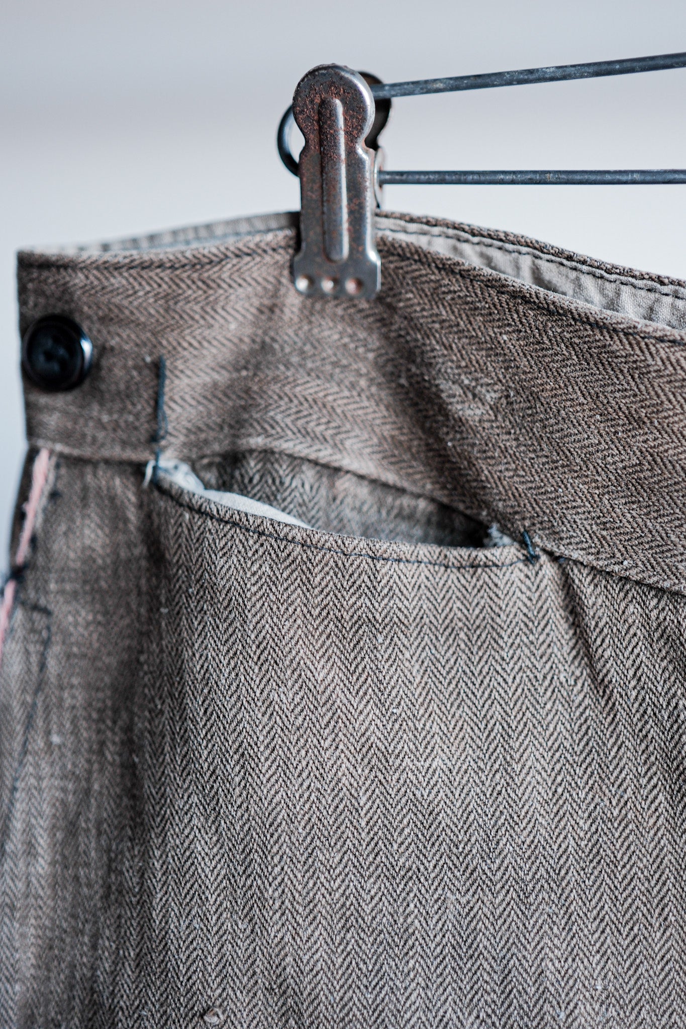 【Late 19th C】French Antique Brown HBT Linen Firefighter Trousers