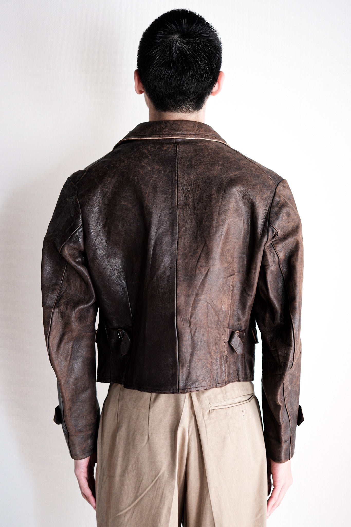 【~40's】German Vintage Double Breasted Motorcycle Leather Jacket