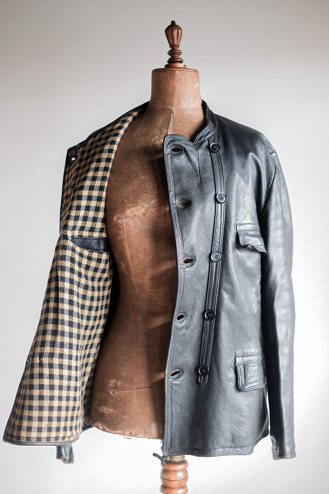 【~40's】Swedish Vintage Double Breasted Leather Jacket