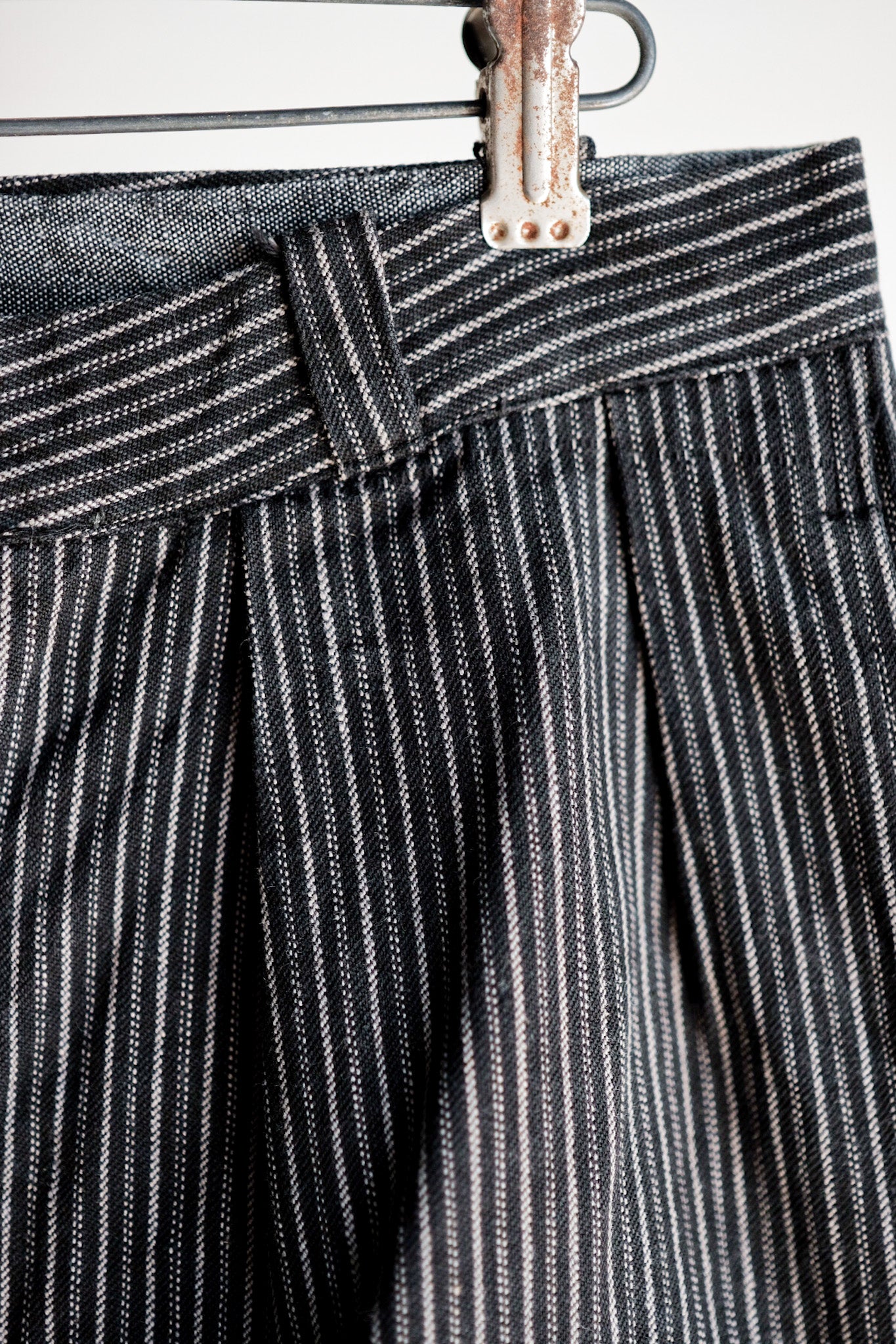 【~ 40 대 's 프랑스 빈티지면 스트라이프 작업 바지