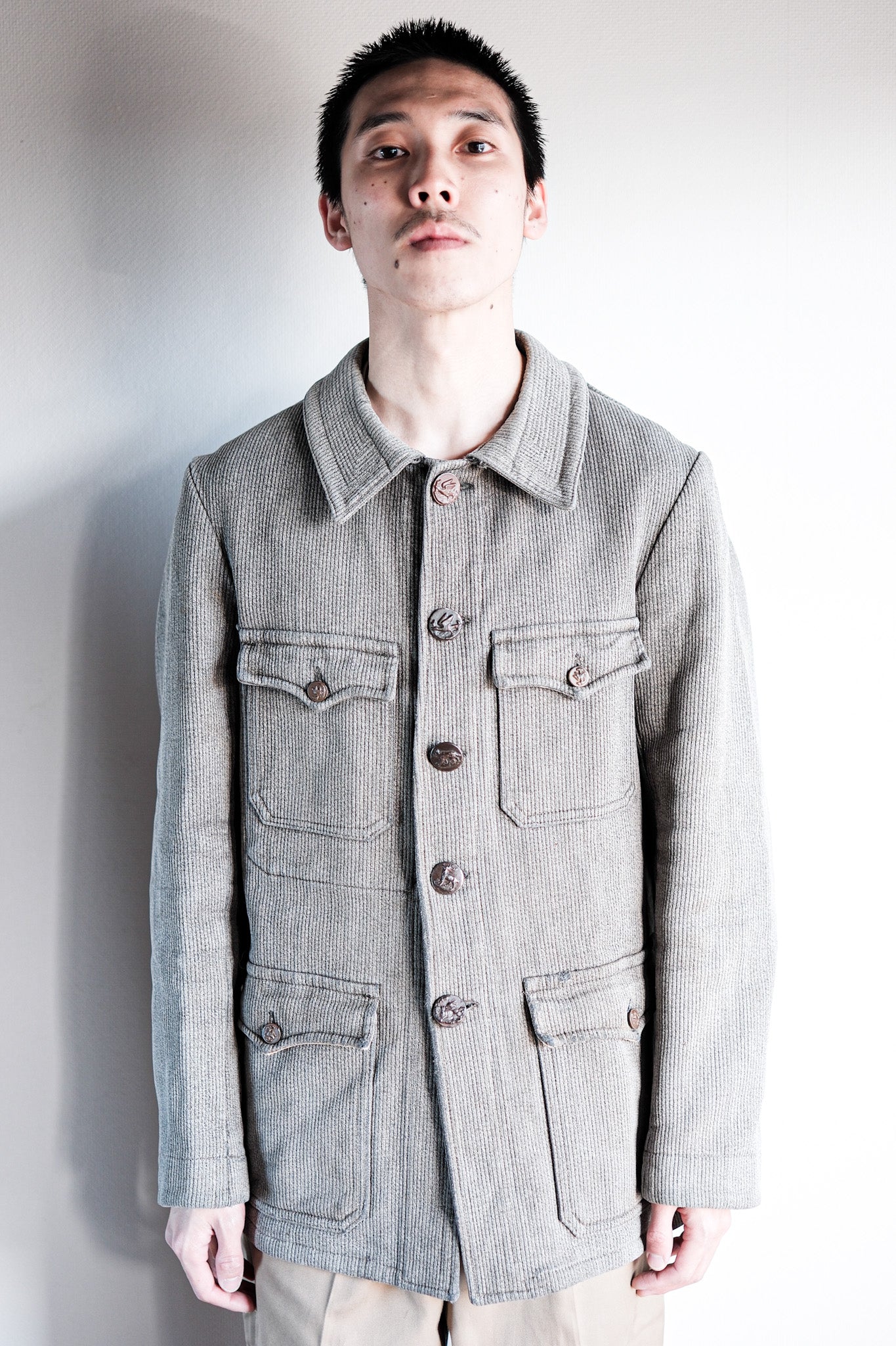 【~50's】French Vintage Gray Cotton Pique Hunting Jacket