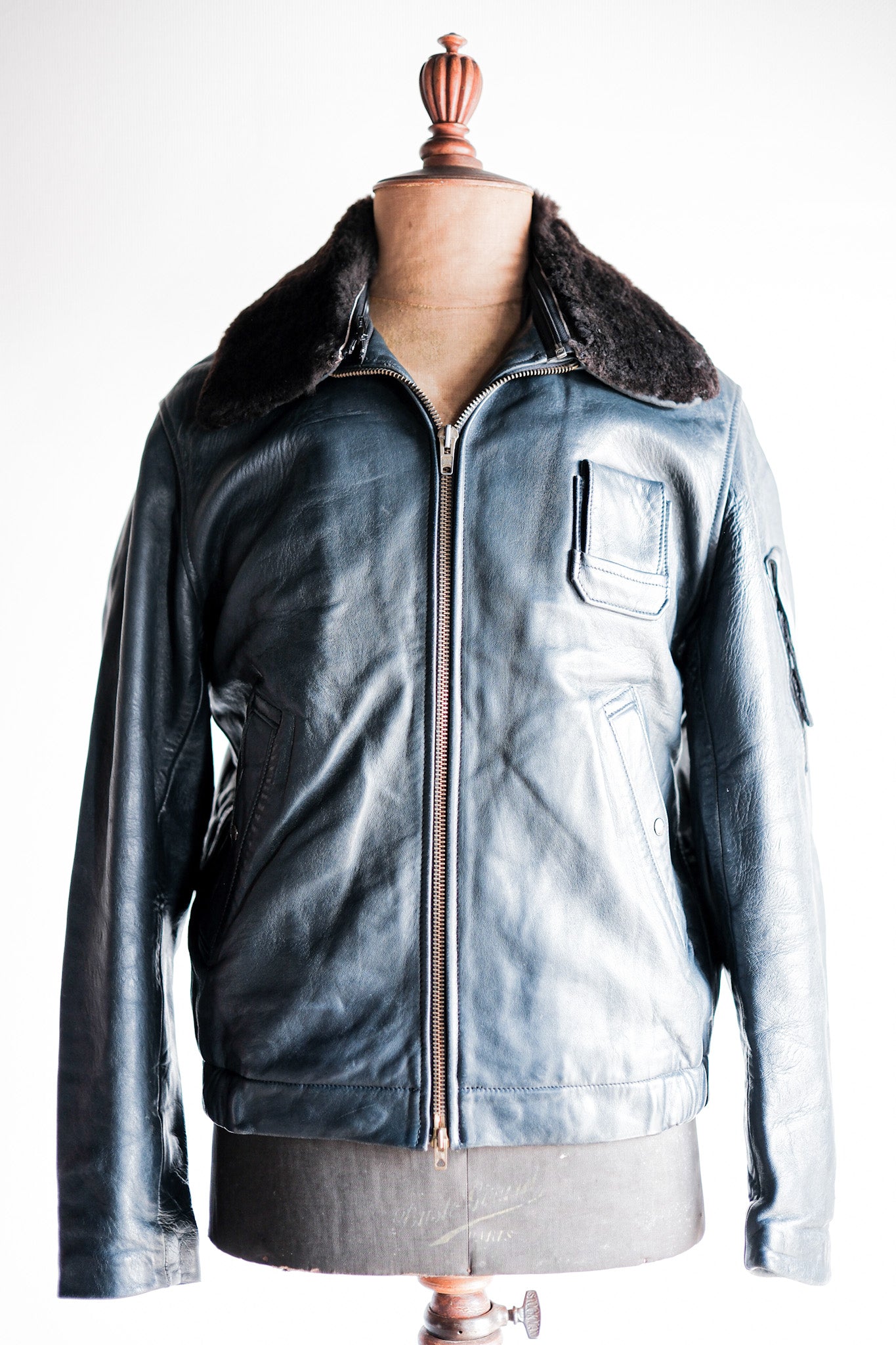 【~70's】French Air Force Pilot Leather Jacket Size.44