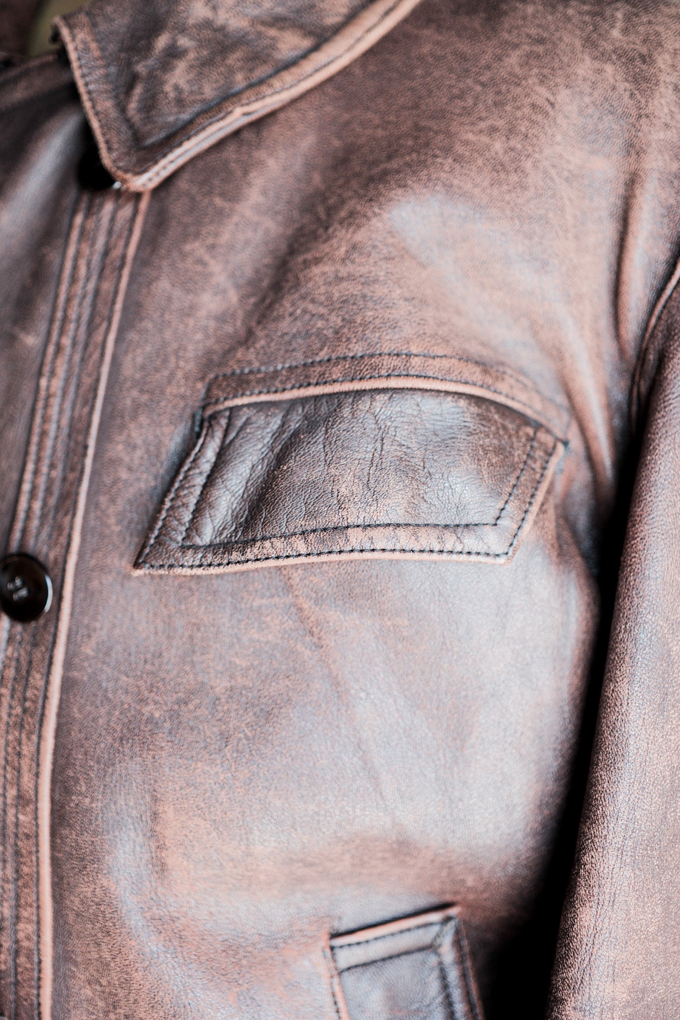 【~50's】French Vintage Le Corbusier Type Double Breasted Leather Jacket "Unusual Pattern"