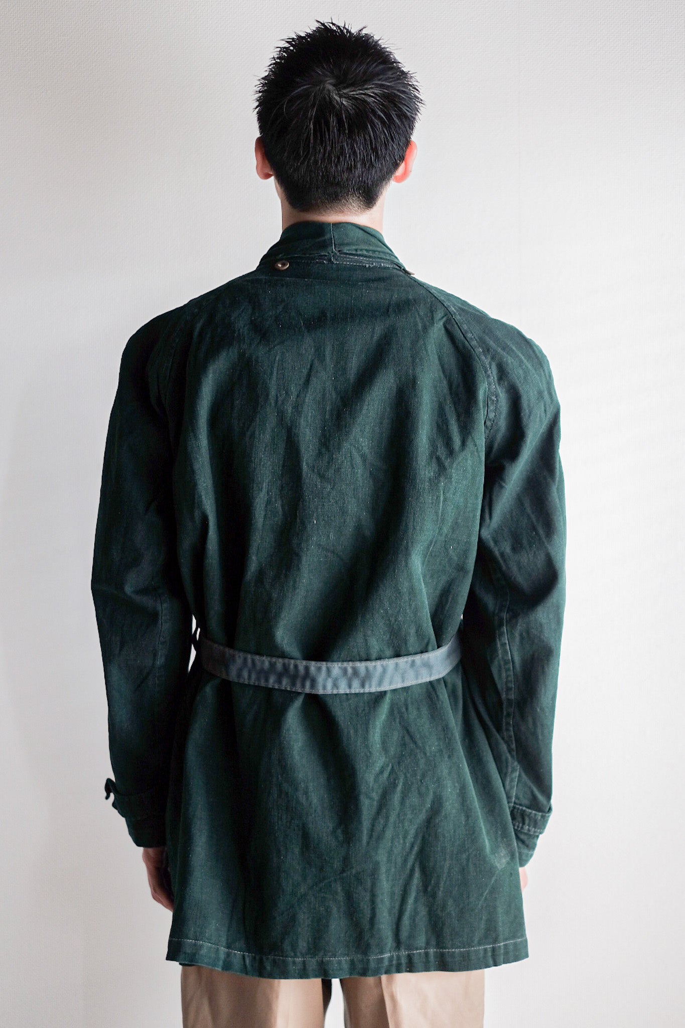 【~40's】French Army Double Breasted Green Linen Canvas Jacket