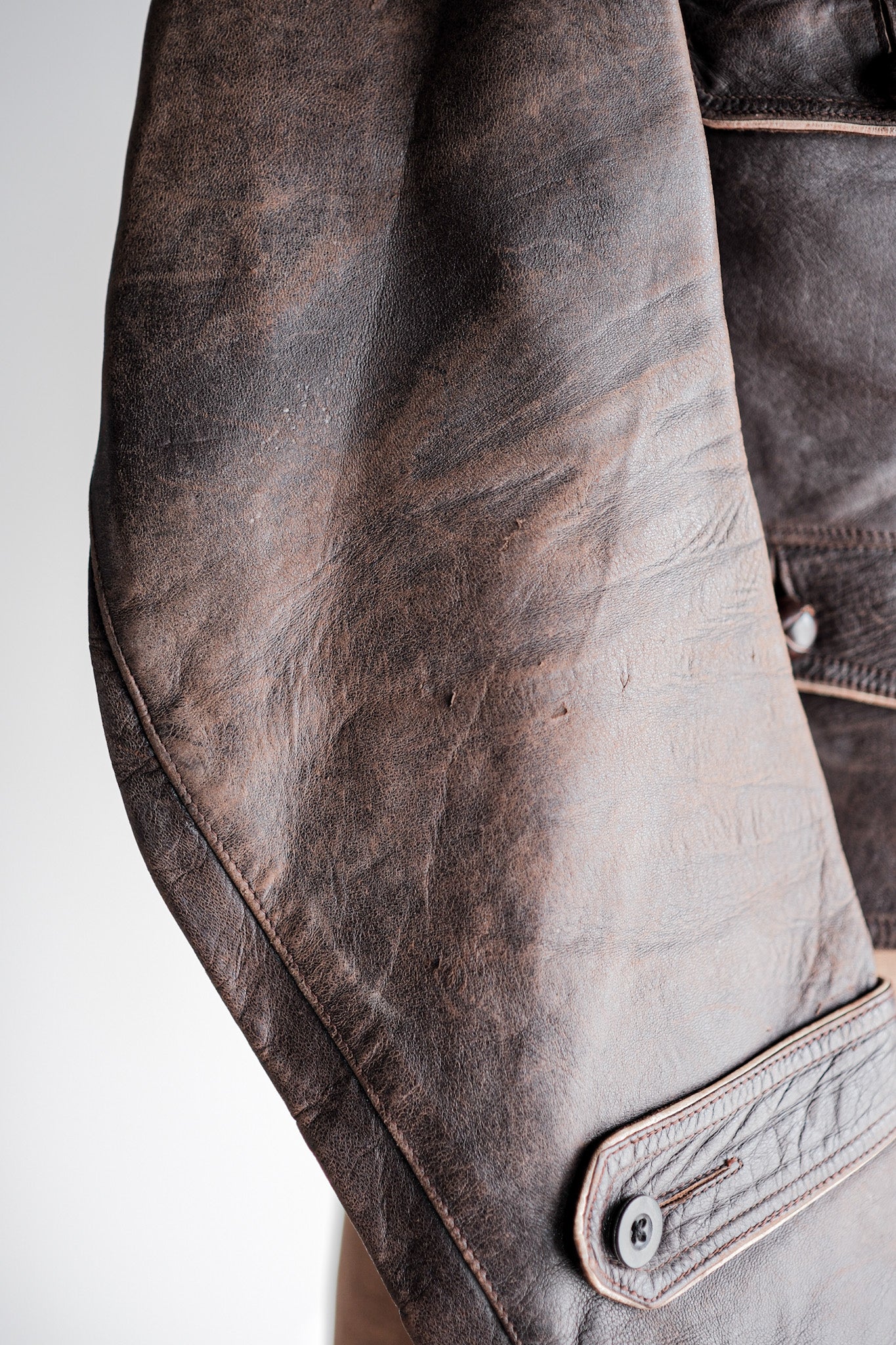 【~40's】German Vintage Double Breasted Motorcycle Leather Jacket