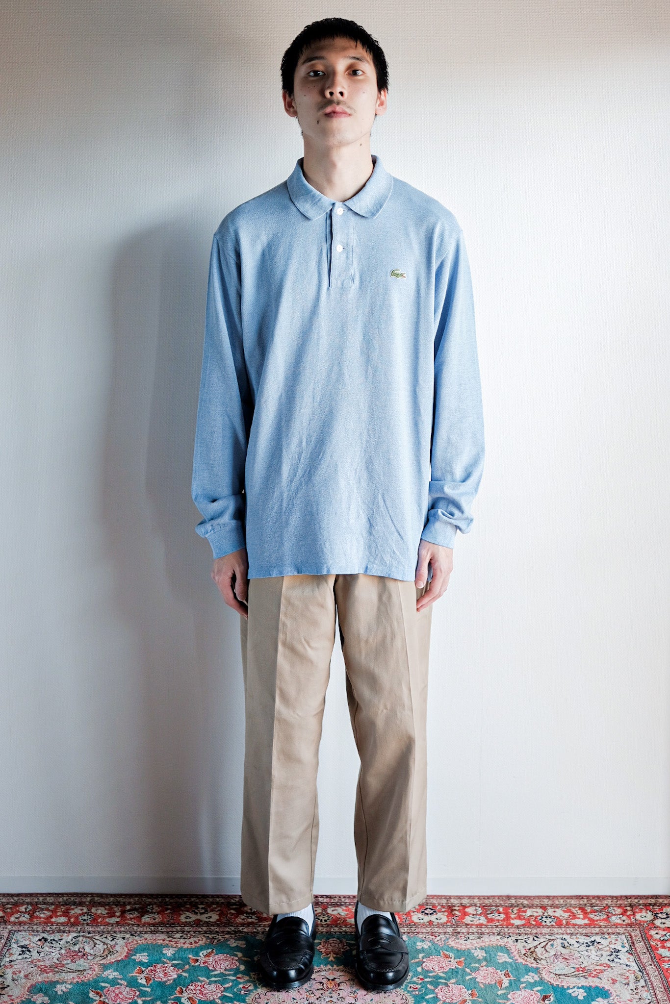 【~80's】CHEMISE LACOSTE L/S Polo Shirt Size.5 "Marbling Light Blue"
