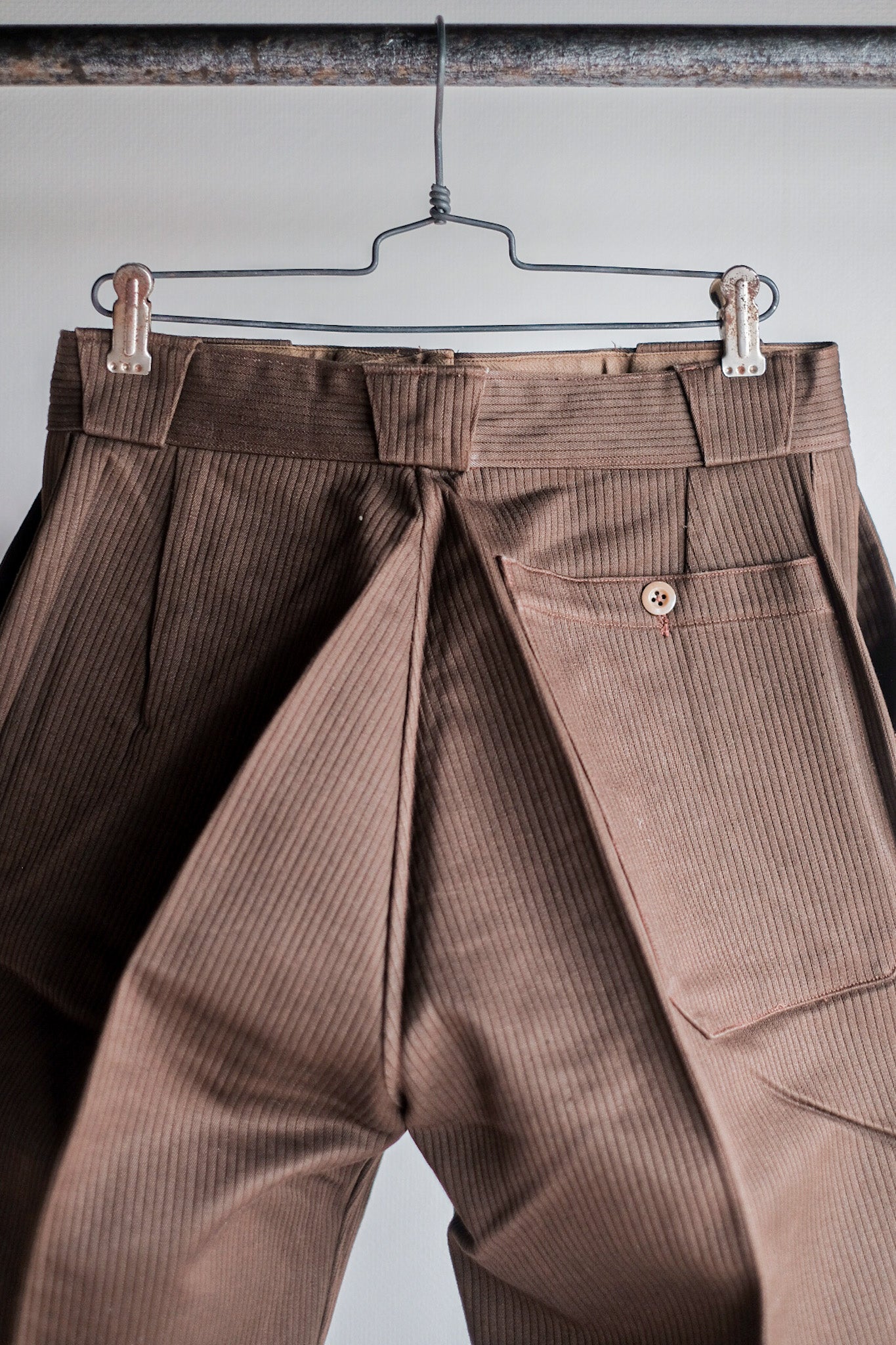 【~50's】French Vintage Brown Cotton Pique Work Pants "Dead Stock"