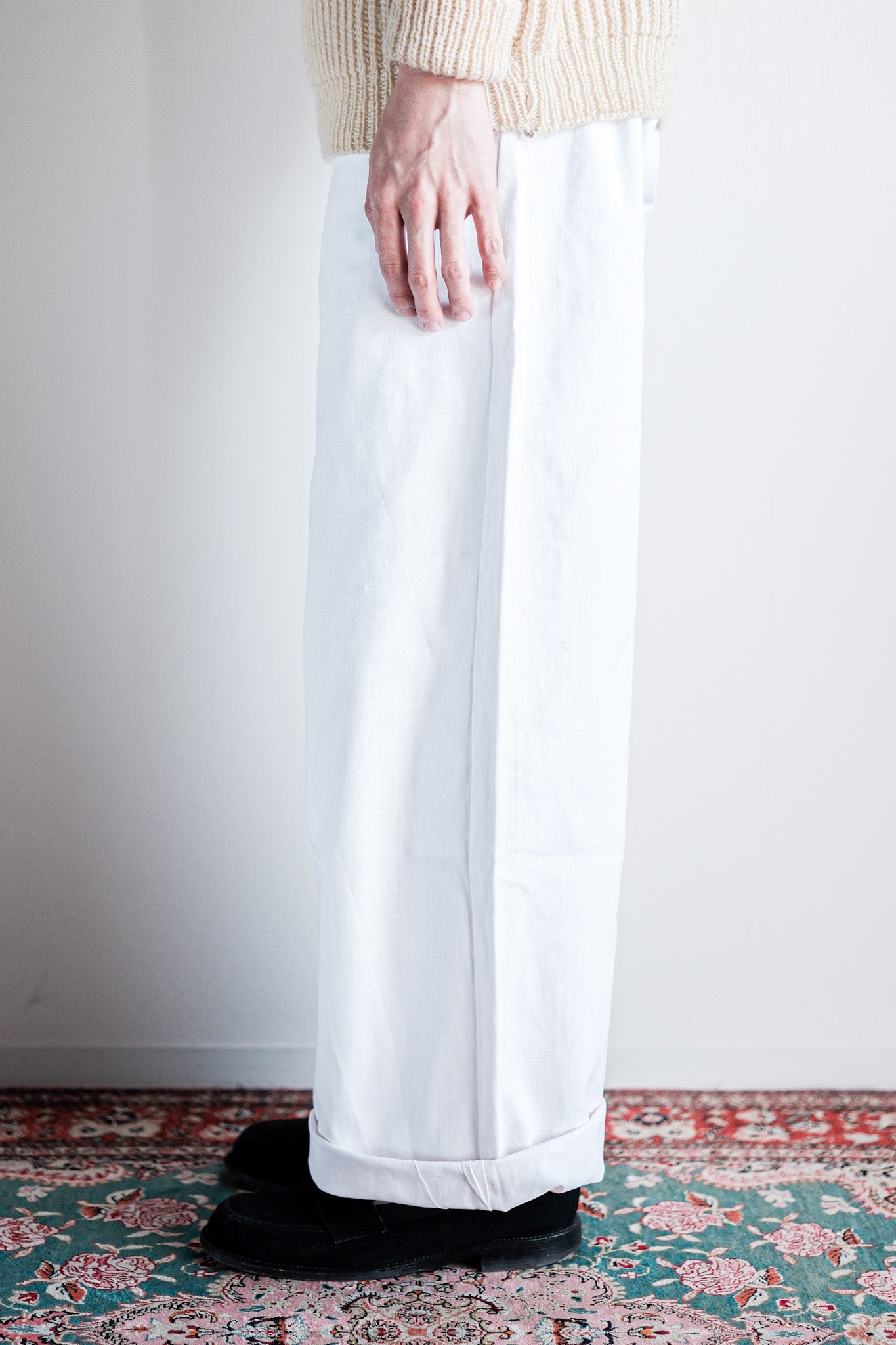 【~50's】French Navy White Linen Sailor Pants "Dead Stock"