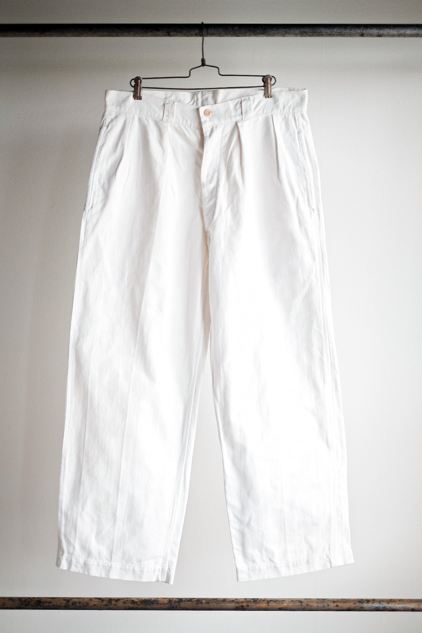 【~50's】French Army White Cotton Trousers Size. 84