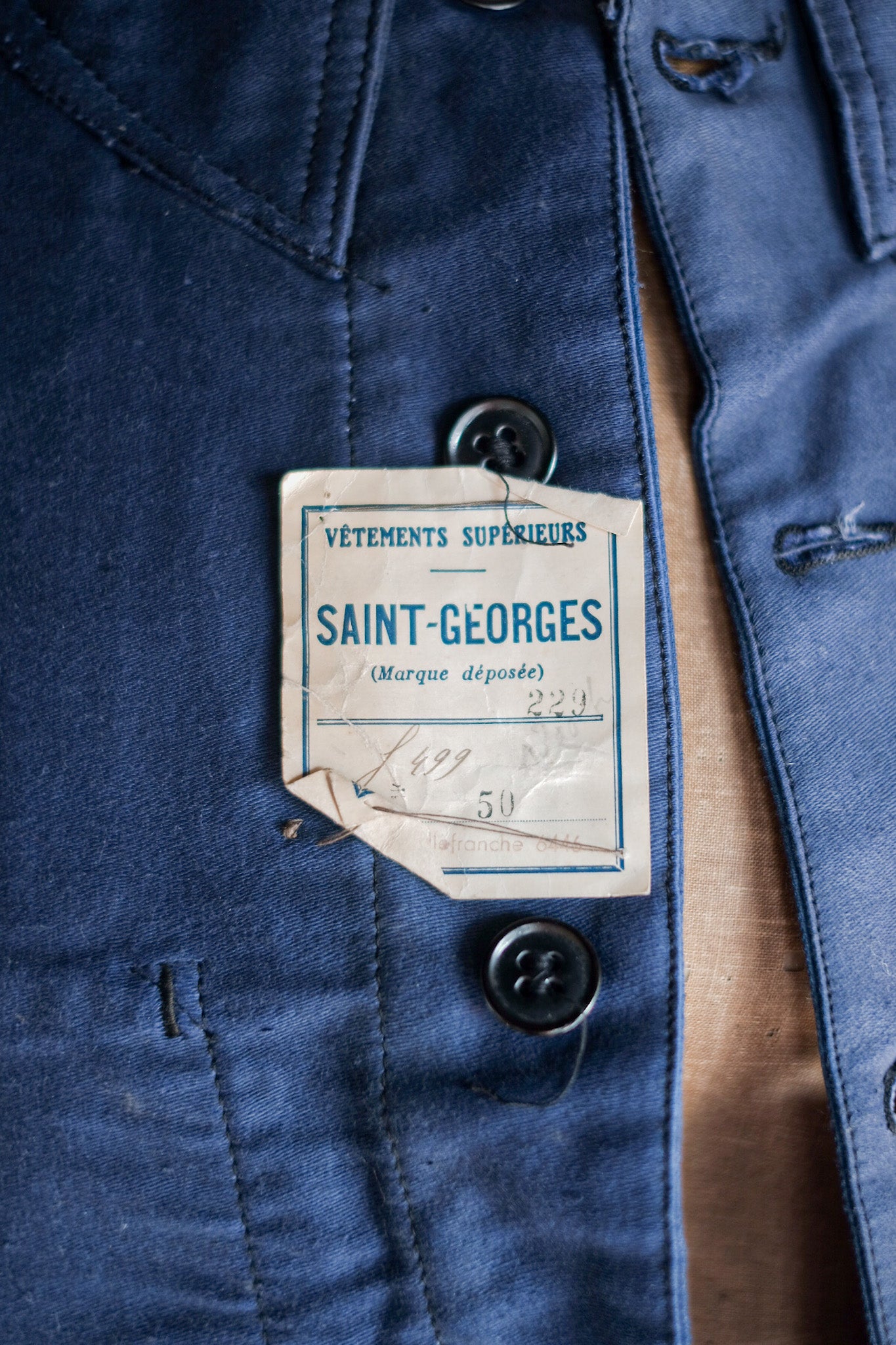 【~30's】French Vintage Blue Moleskin Work Jacket "Dead Stock"