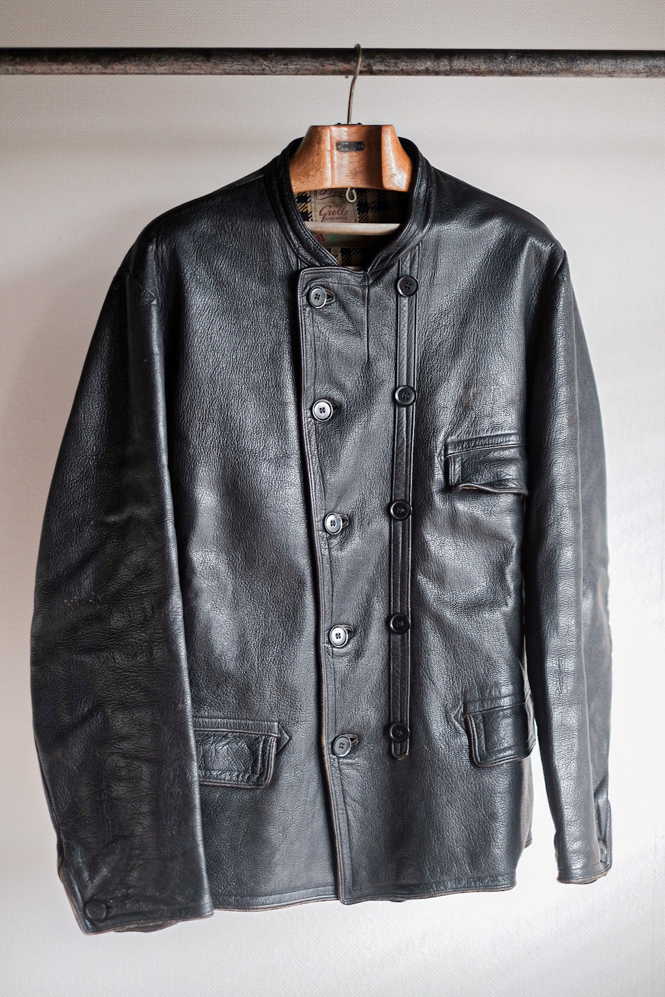 【~40's】Swedish Vintage Double Breasted Leather Jacket