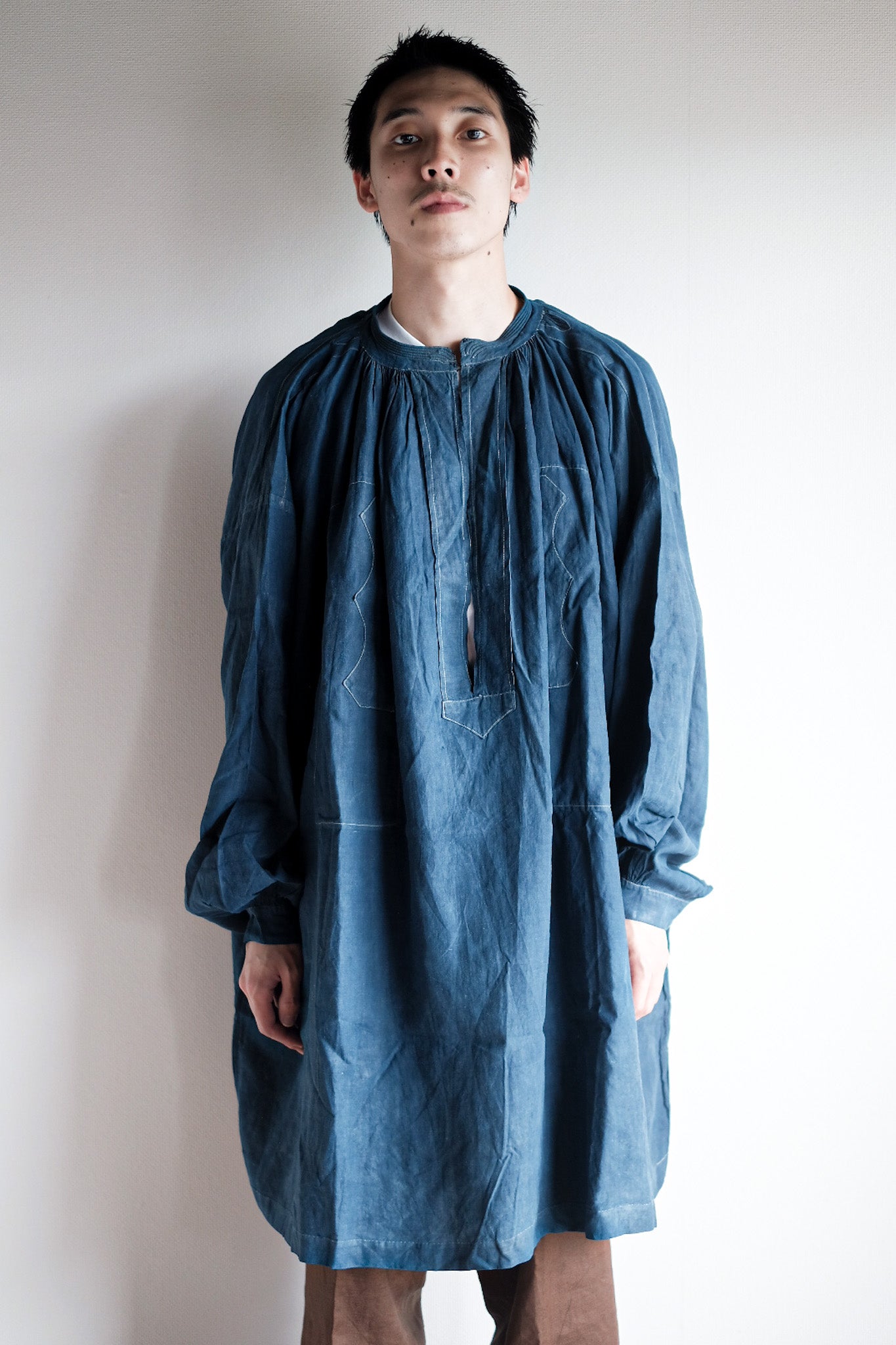 【Early 20th C】French Antique Indigo Linen Smock "Biaude"