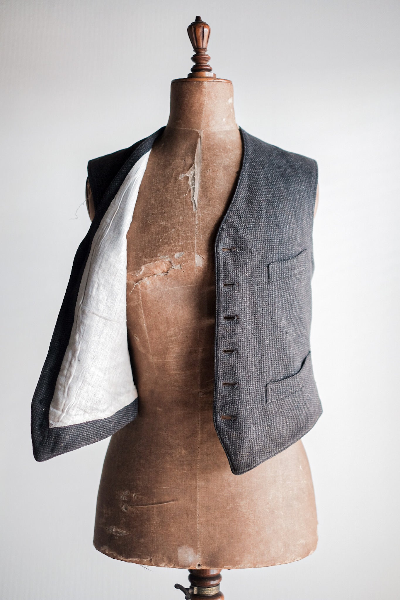 【~30's】French Vintage Gray Wool Work Gilet