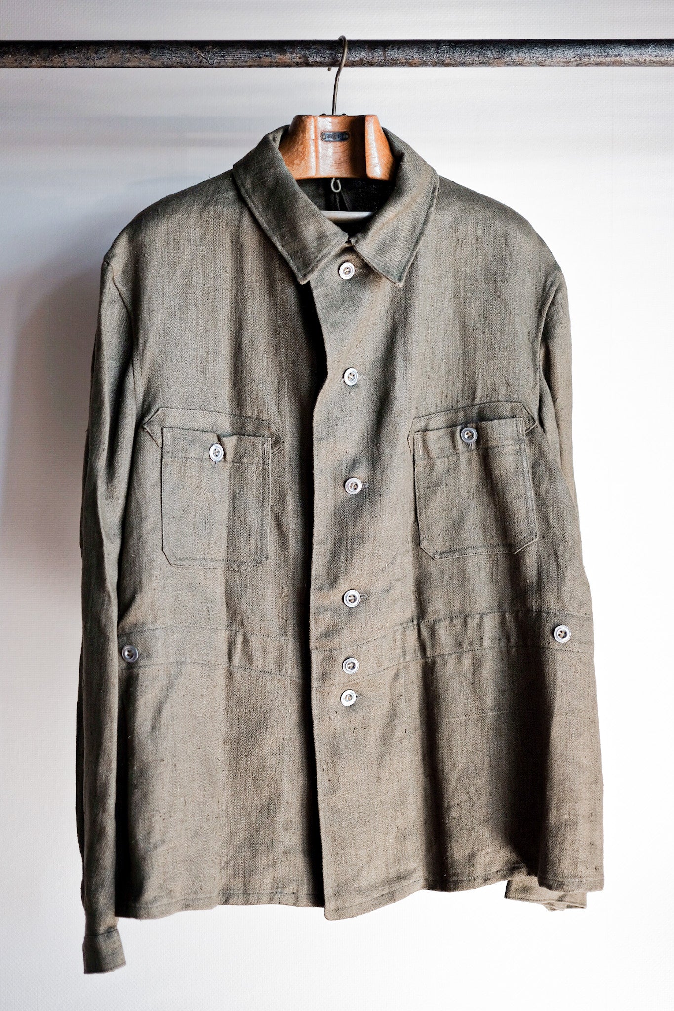 【~30's】German Air Force Green Linen HBT Jacket "Luftwaffe" "Dead Stock"