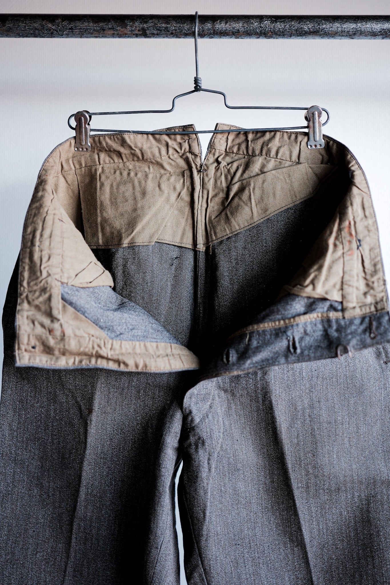 【~20's】French Vintage Brown Salt & Pepper Cotton HBT Work Pants