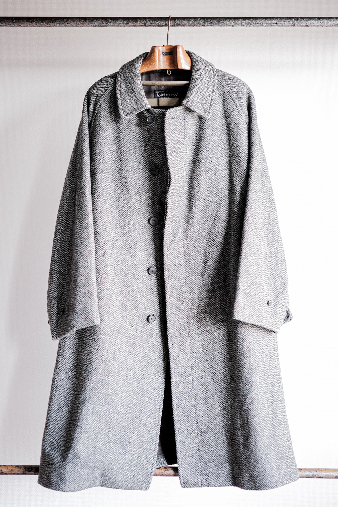 【~90's】Vintage Burberry's Single Raglan Balmacaan Coat Size.54REG "SHETLAND TWEED"