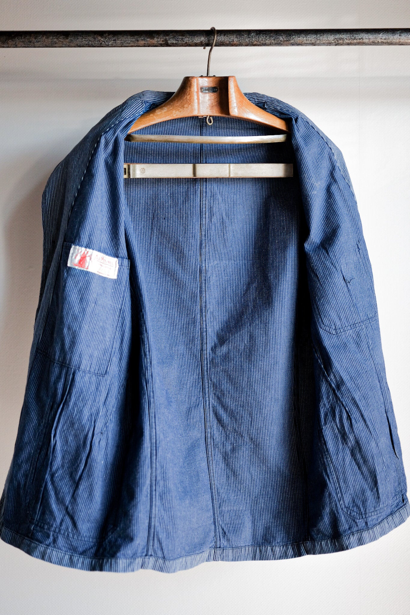 【~60's】French Vintage Cotton Striped Work Jacket "AU MOLINEL"