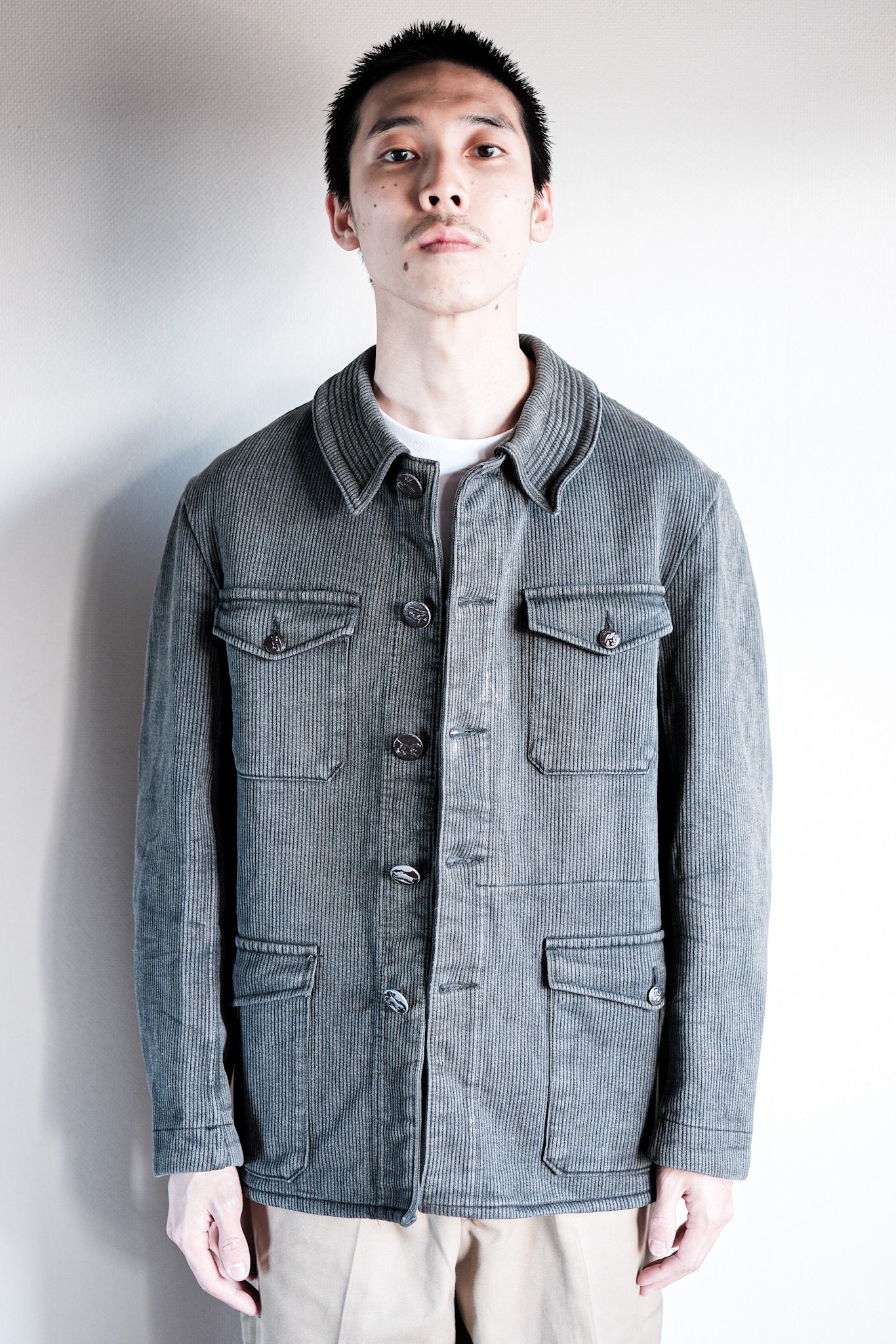 【~50's】French Vintage Gray Cotton Pique Hunting Jacket