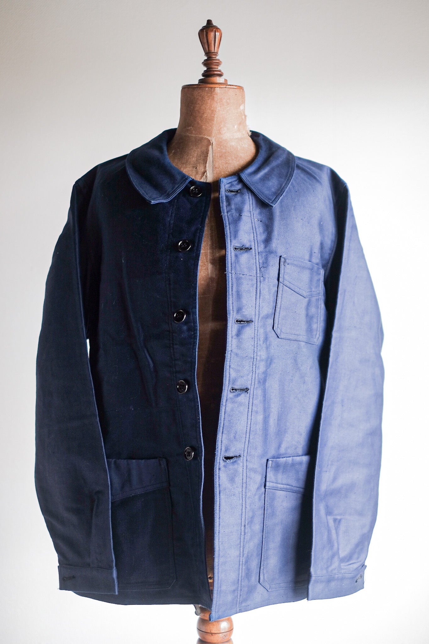 【~40's】French Vintage Blue Moleskin Work Jacket "Le Mont St. Michel" "Dead Stock"