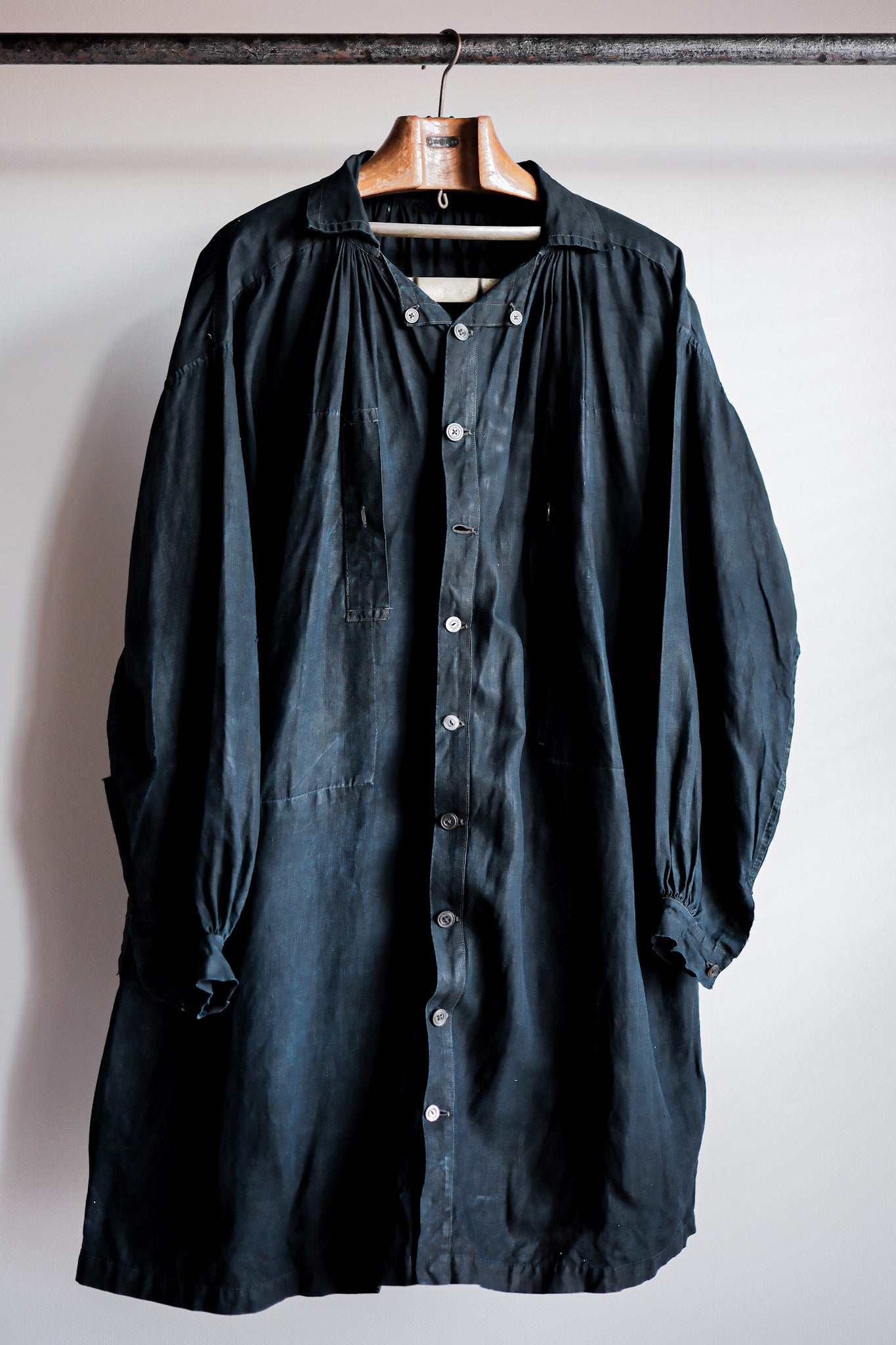 【Early 20th C】French Antique Indigo Linen Smock Open Type "Biaude"