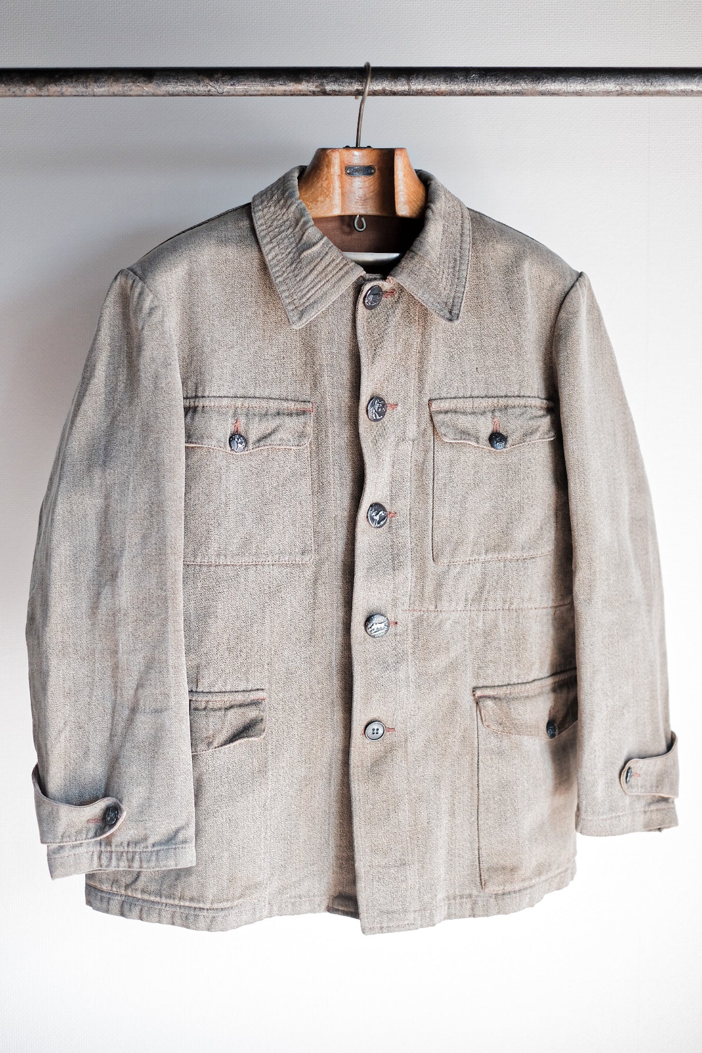 【~30's】French Vintage Brown Cotton Salt & Pepper Hunting Jacket
