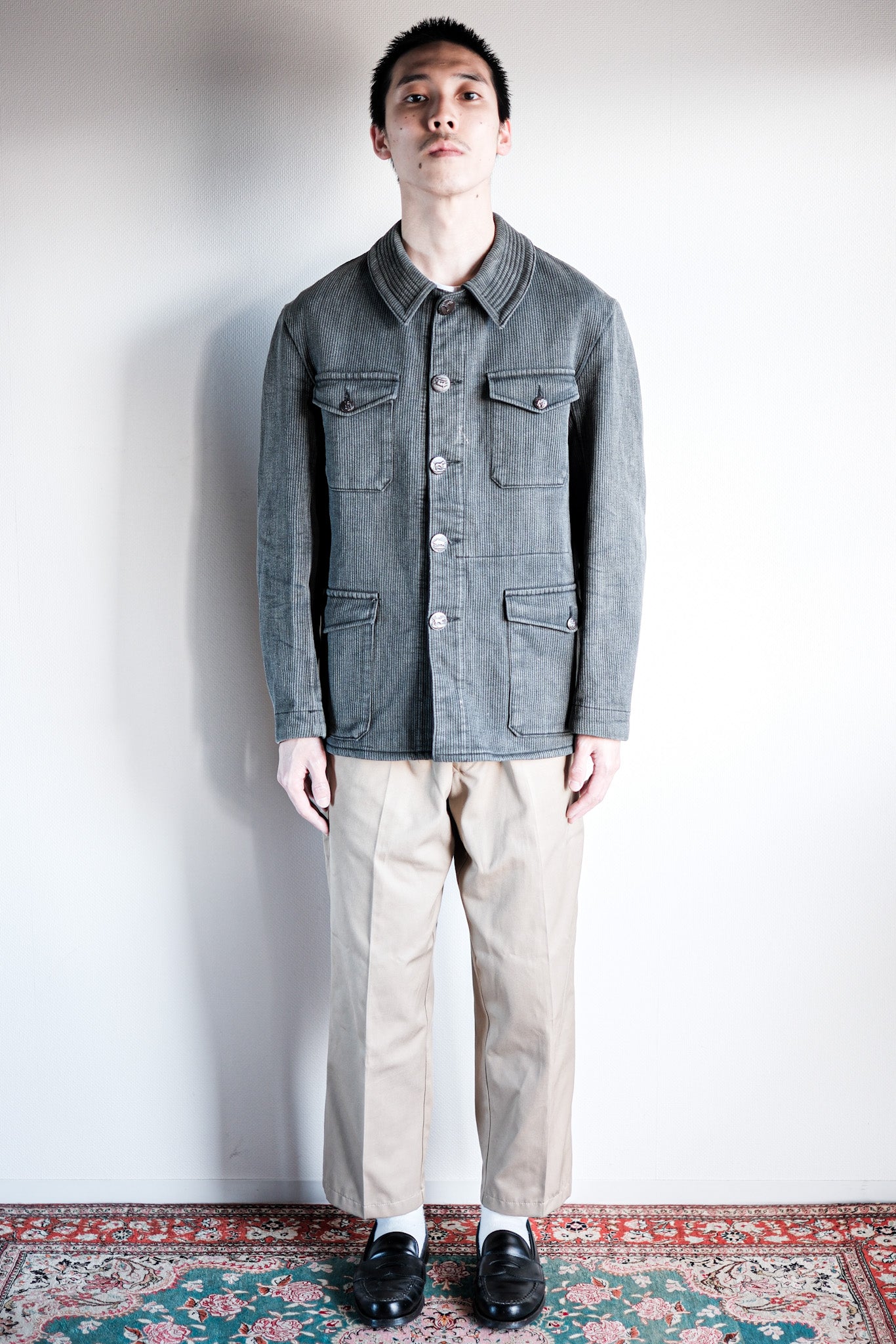 【~50's】French Vintage Gray Cotton Pique Hunting Jacket