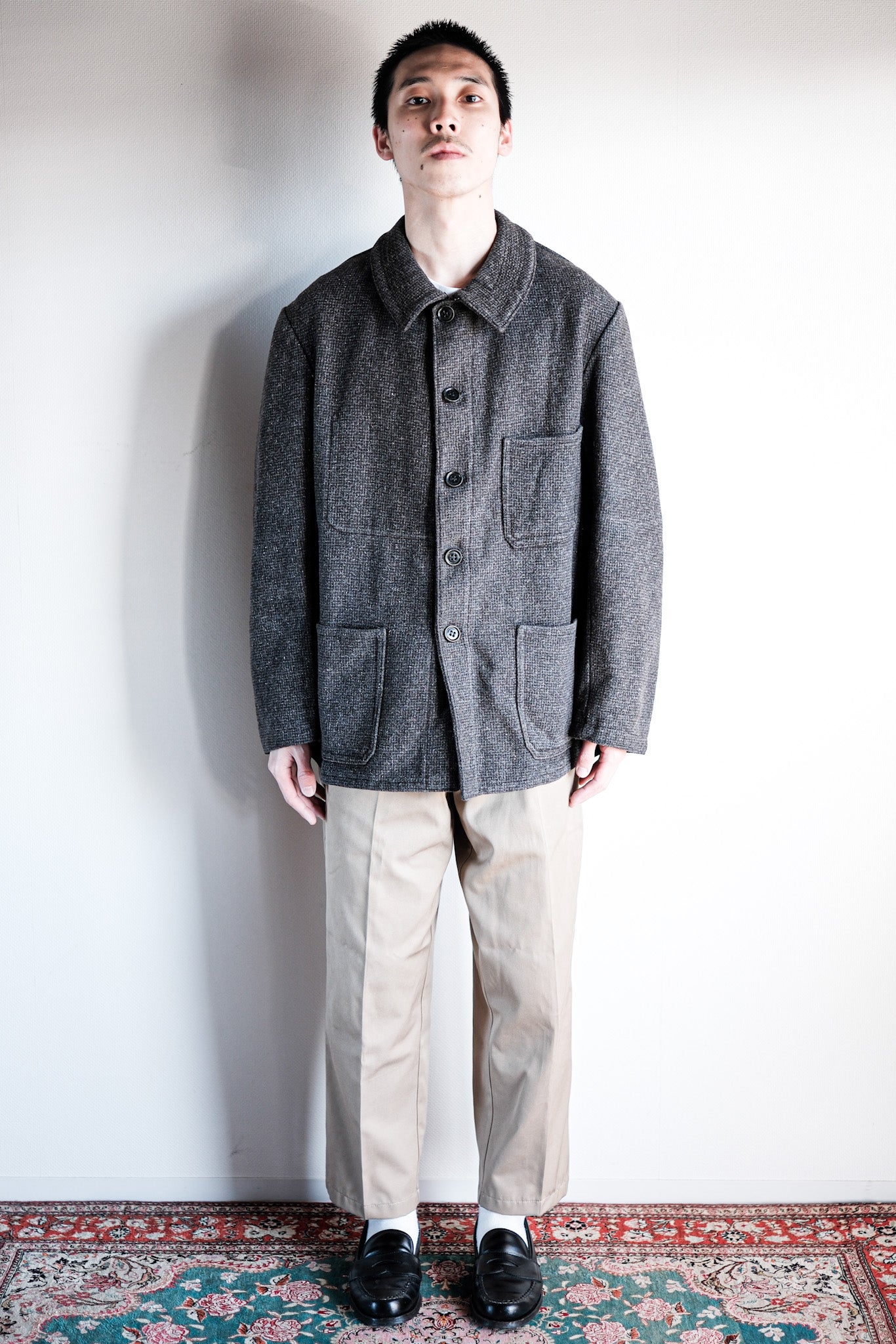 【~50's】French Vintage Gray Wool Checked Work Jacket