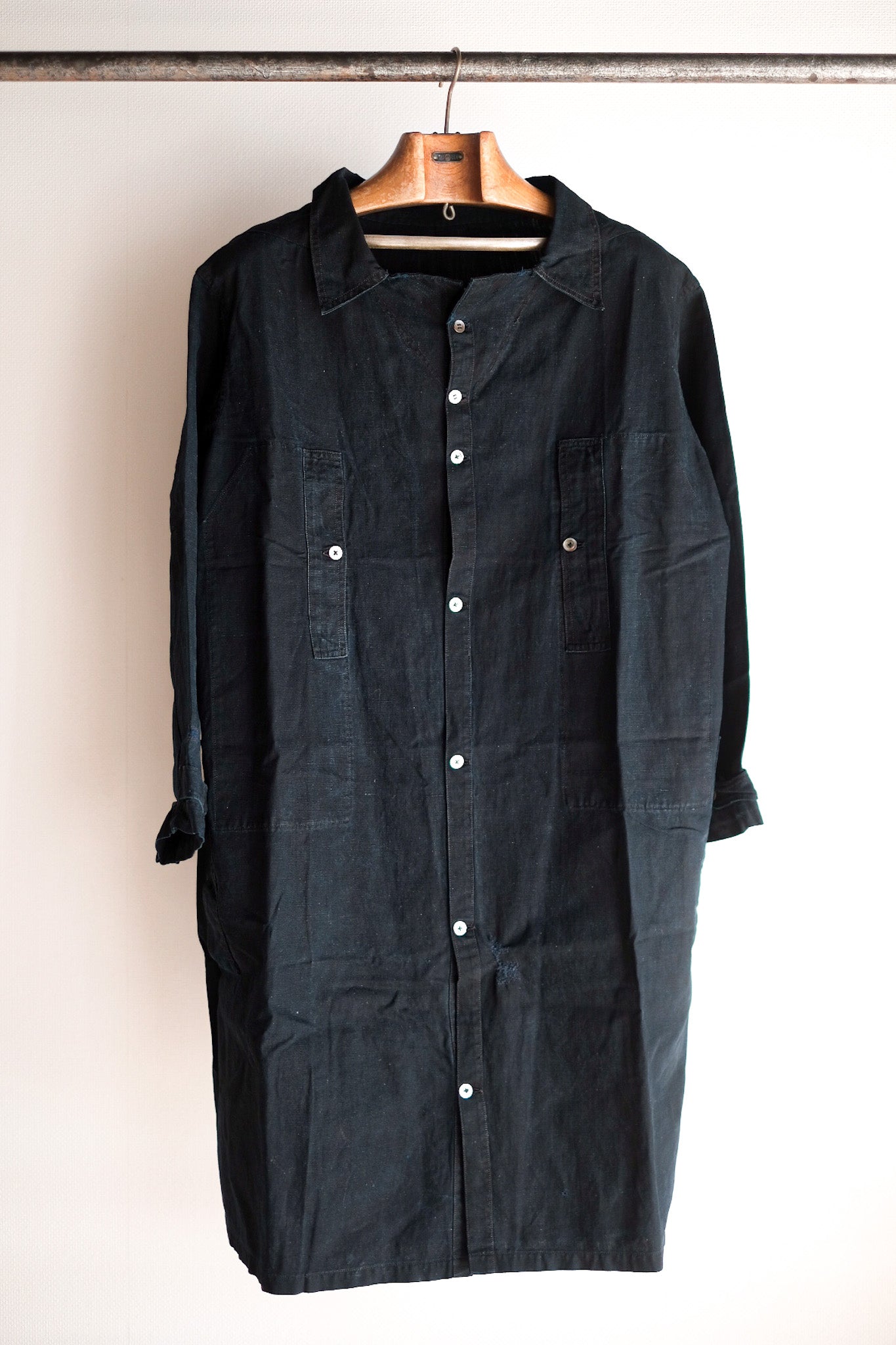 【Early 20th C】French Antique Indigo Metis Smock Open Type "Biaude"