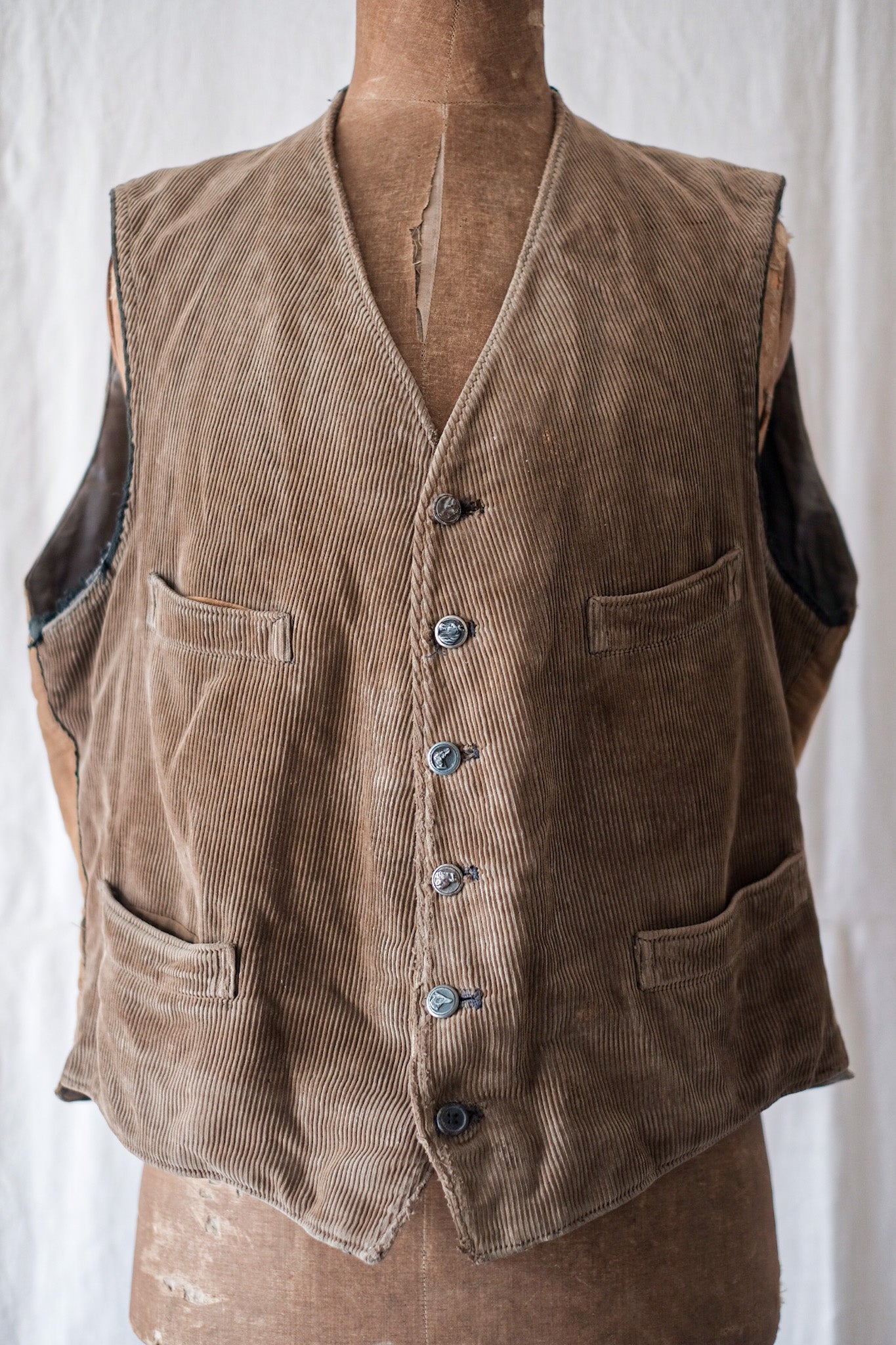 【~30's】French Vintage Brown Corduroy Hunting Gilet