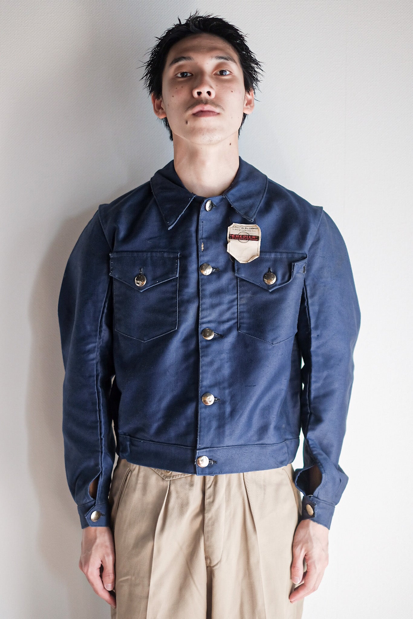 【~40's】French Vintage Blue Moleskin Cyclist Jacket "Dead Stock"