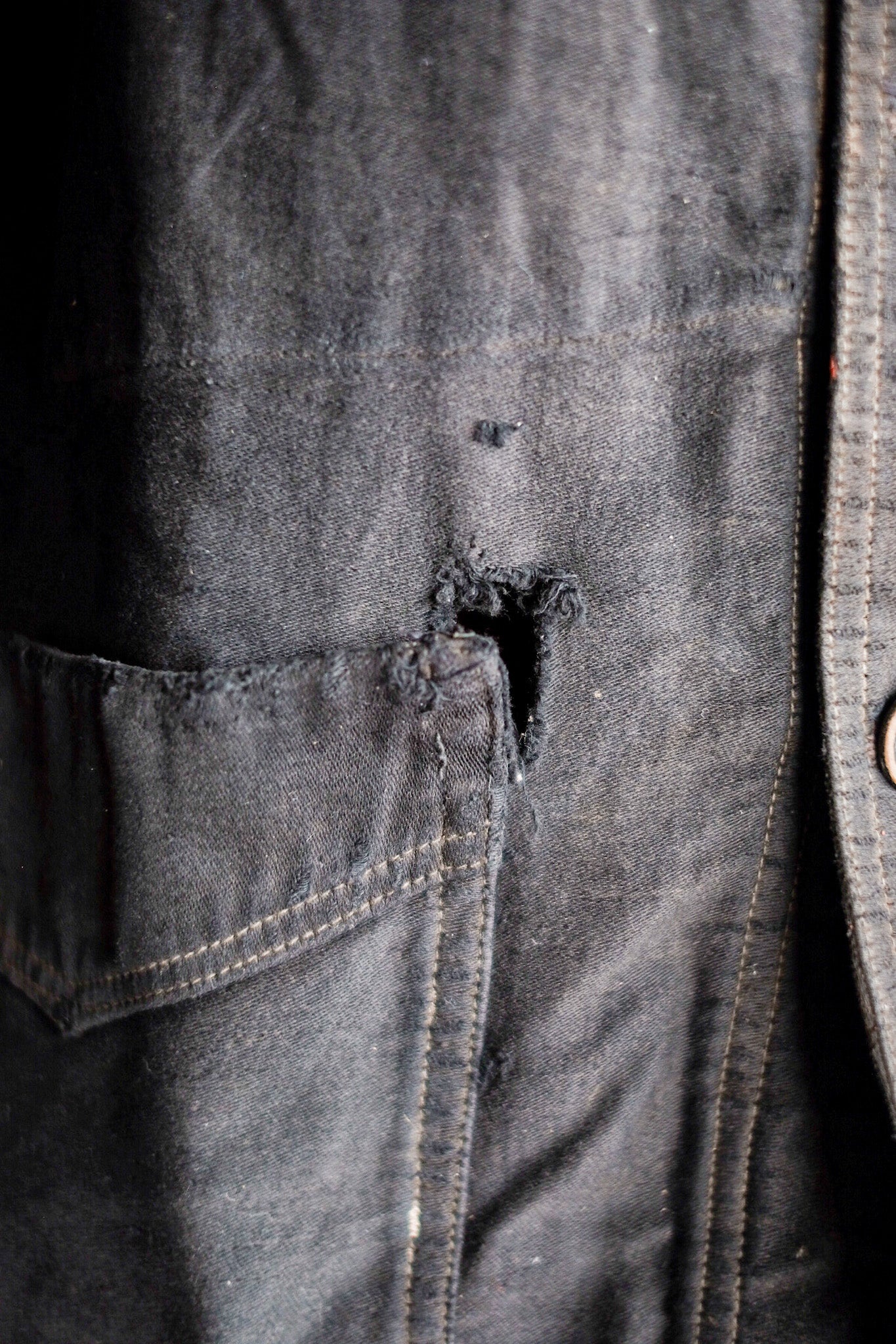 【~20's】French Vintage Black Moleskin Work Jacket "6 Buttons"