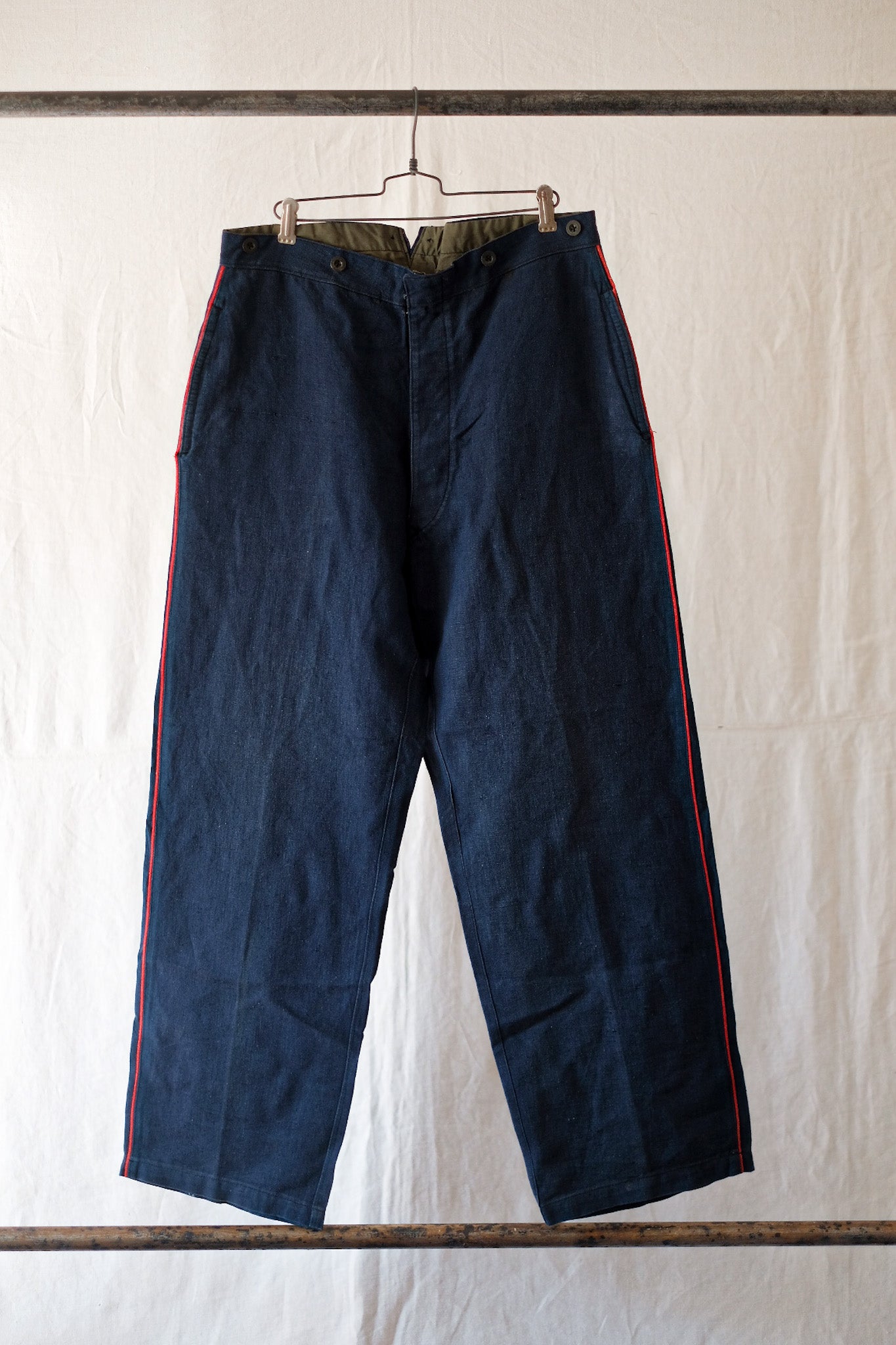 30's] French Vintage Indigo Linen Fireman Pants