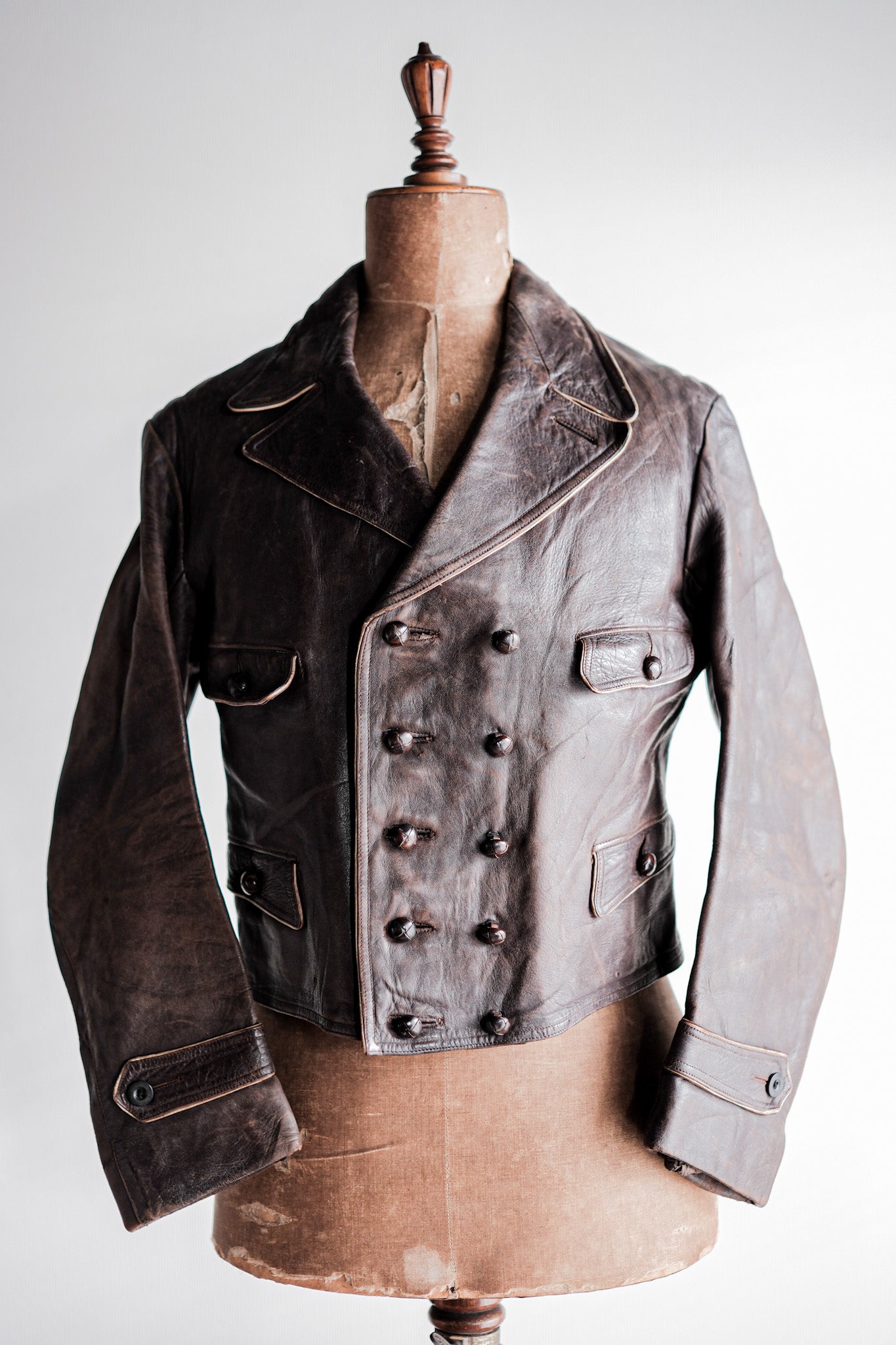 【~40's】German Vintage Double Breasted Motorcycle Leather Jacket