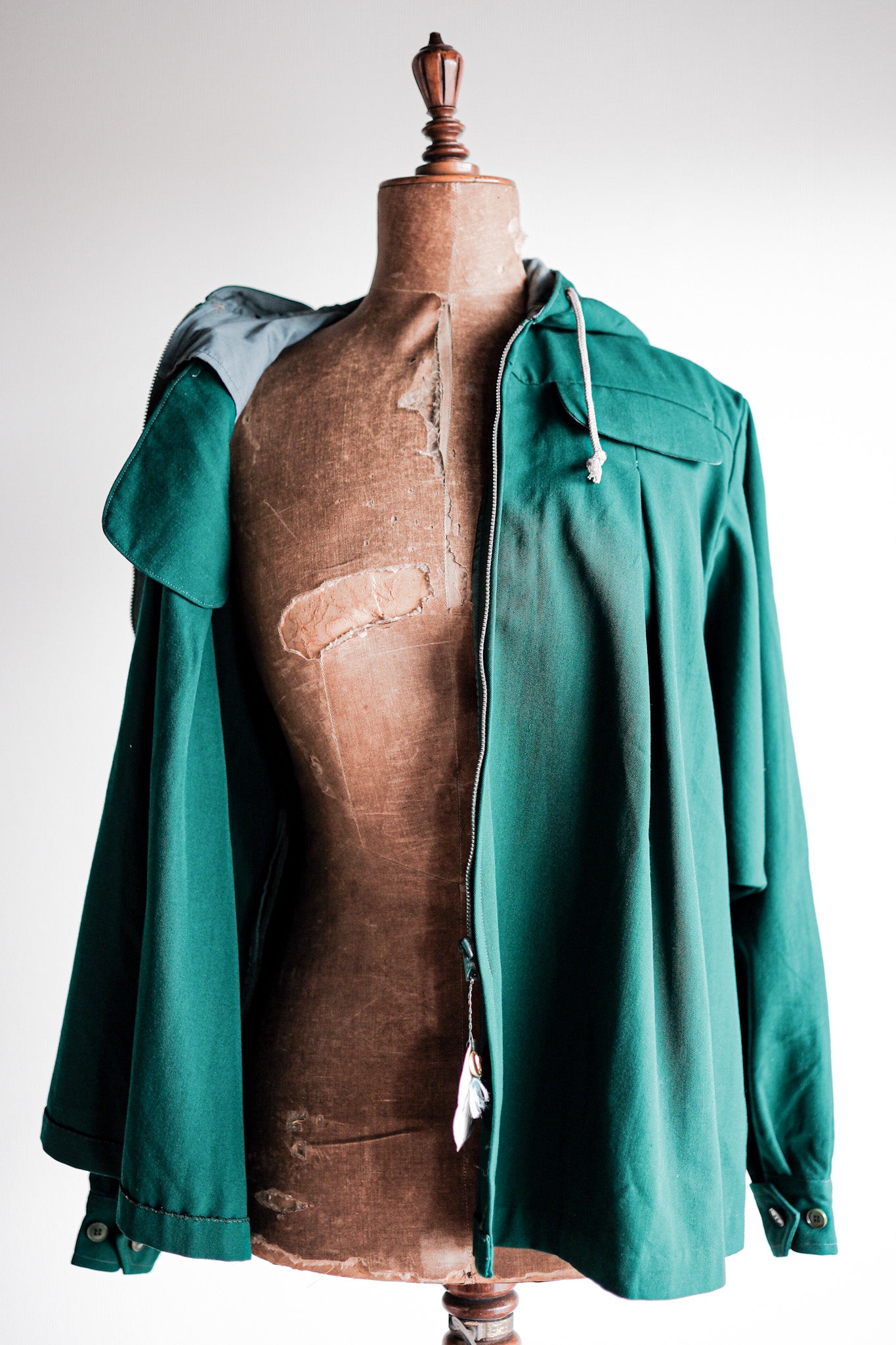 【~50's】French Vintage Green Wool Rayon Hooded Jacket "Dead Stock"