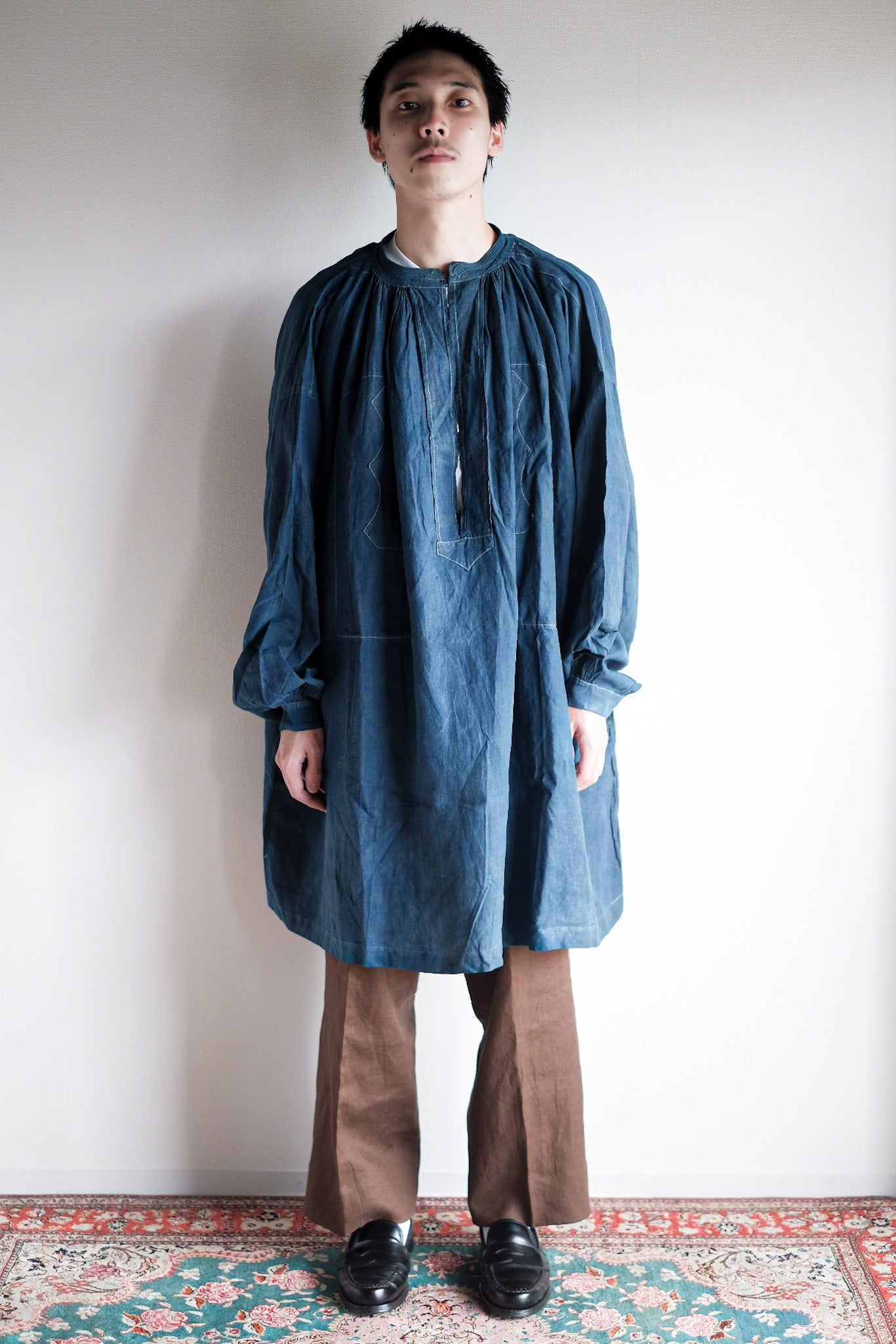 【Early 20th C】French Antique Indigo Linen Smock "Biaude"