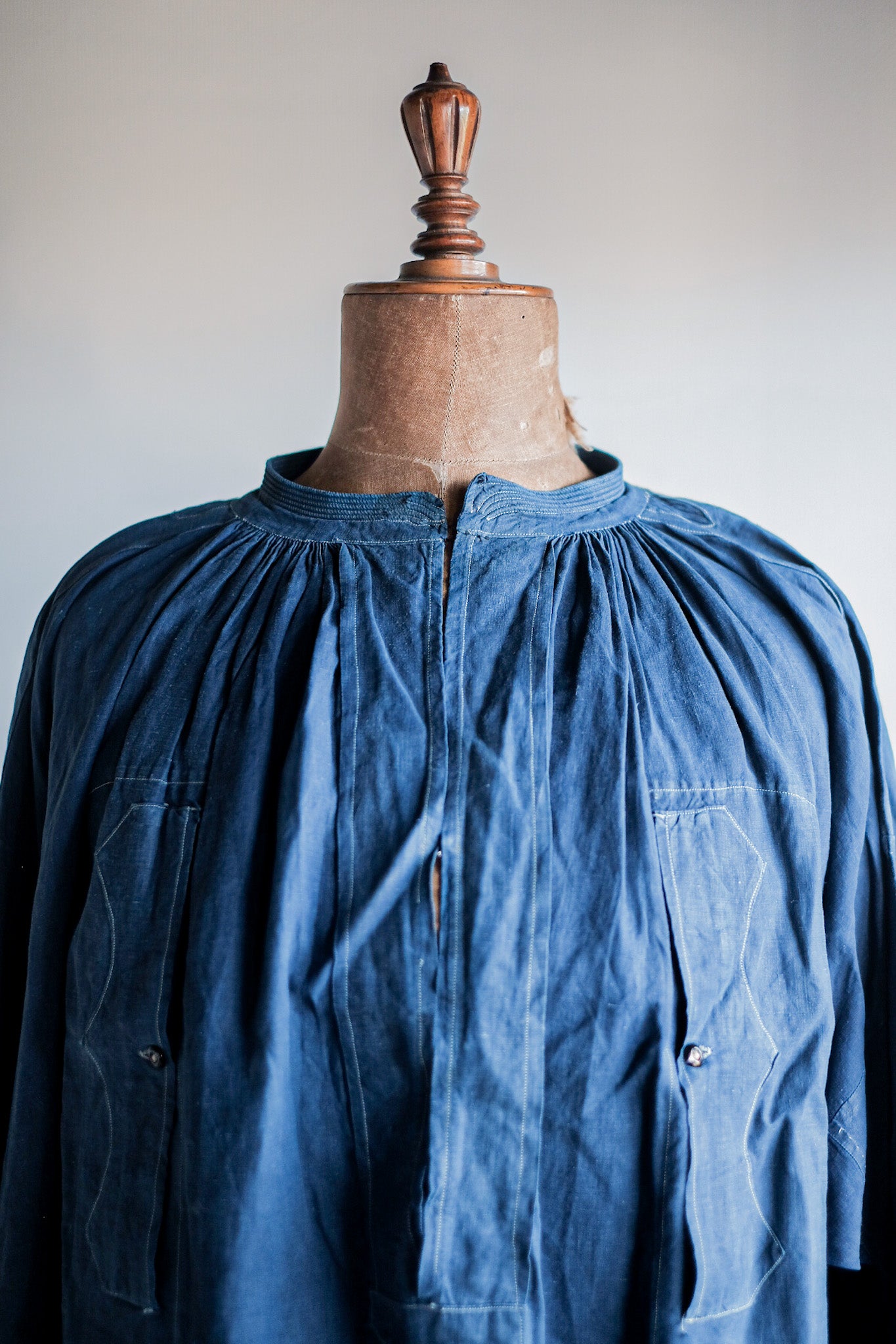 【Early 20th C】French Antique Indigo Linen Smock "Biaude"