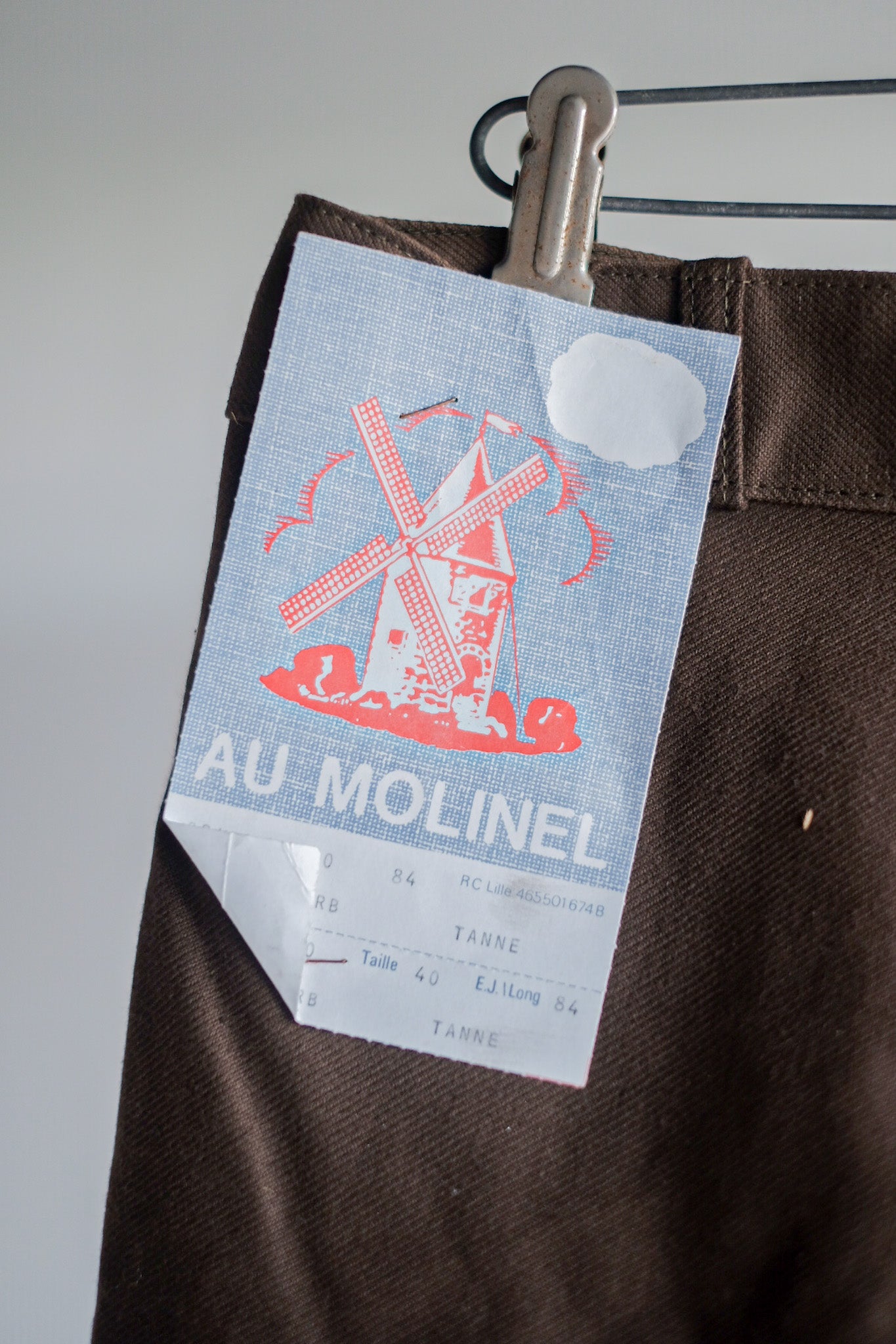 【~50's】French Vintage Brown Cotton Twill Work Pant "AUMOLINEL" "Dead Stock"